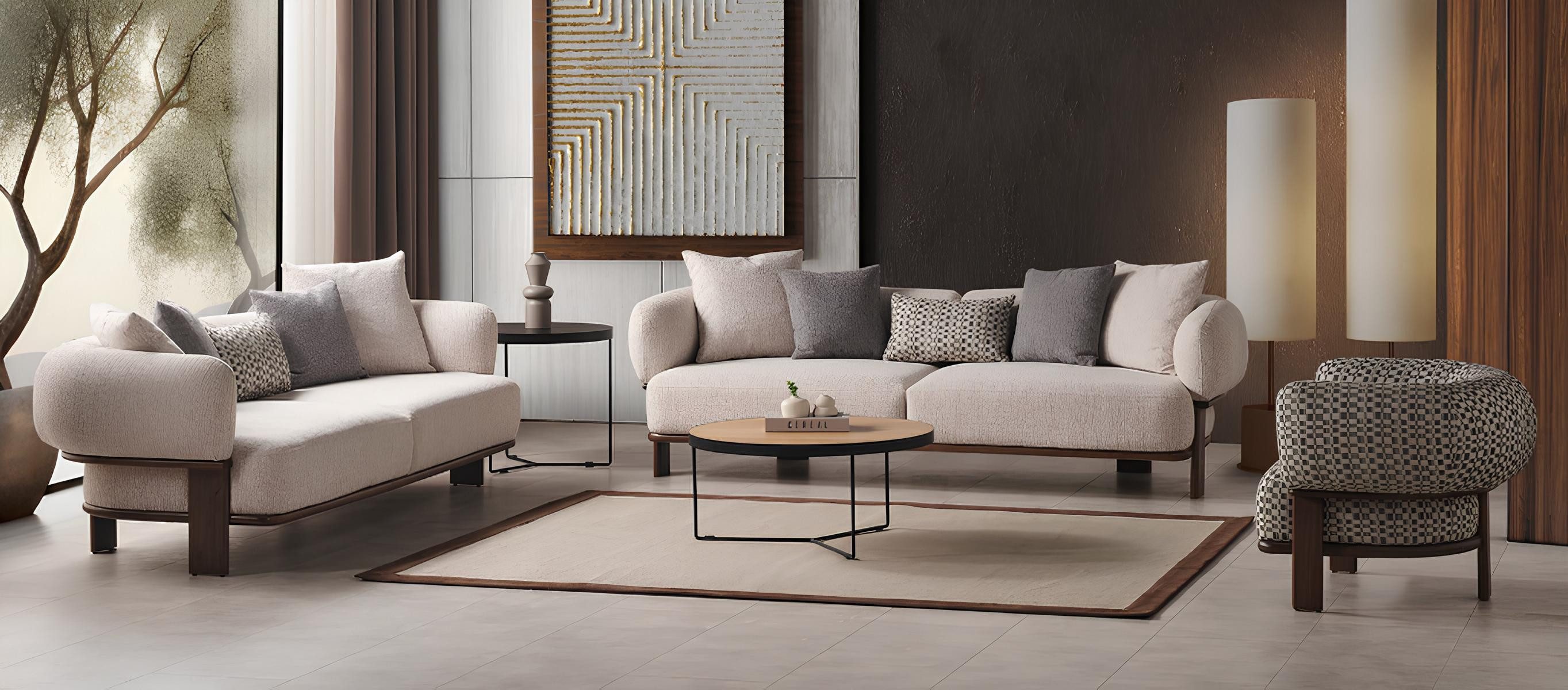 JVmoebel Sofa Elegantes Wohnzimmer-Set 3+3+1 Sitze Beige Modernes Design - 3 TLG., 2 Teile
