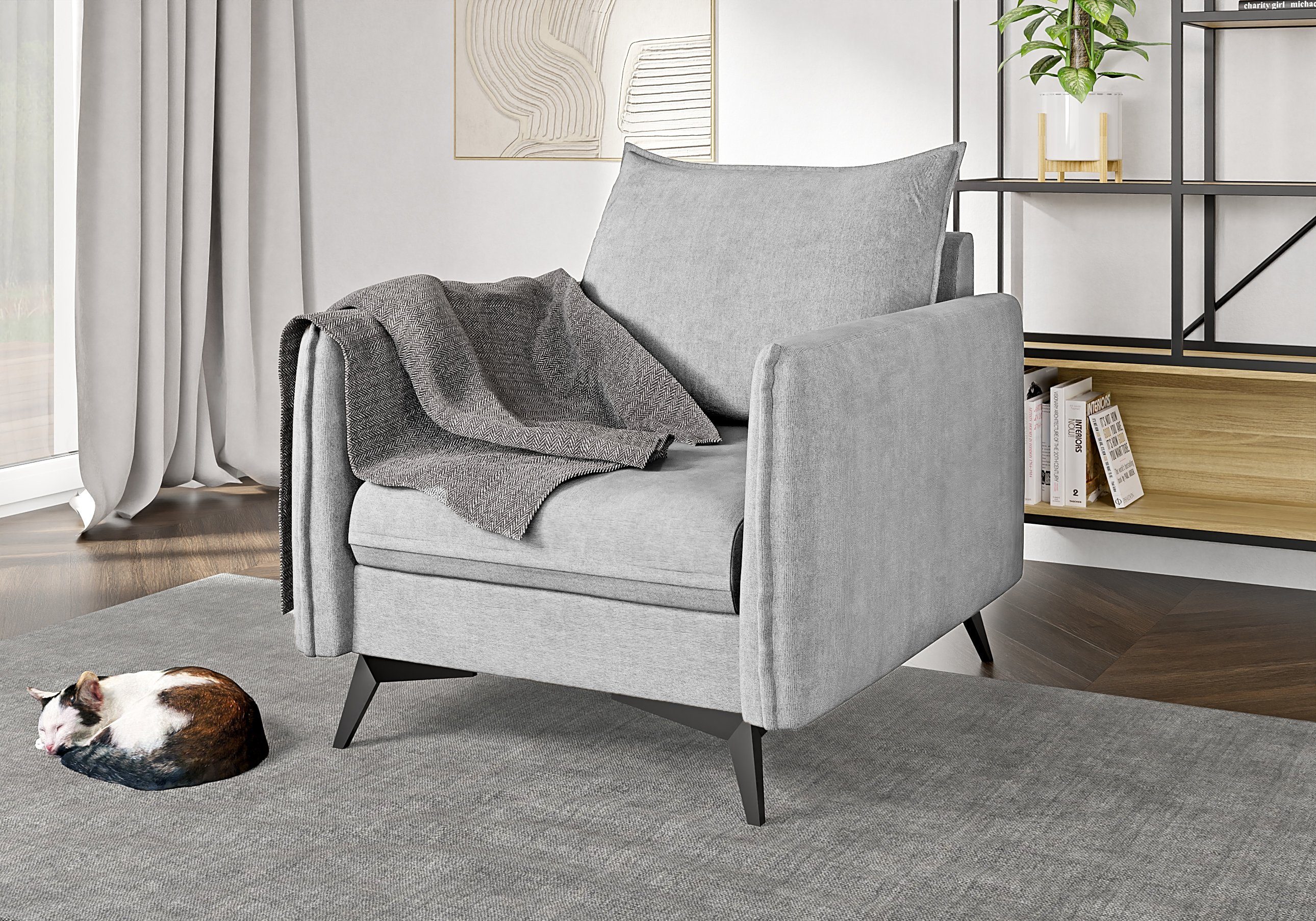 S-Style Möbel Sessel Modernes Azalea mit Schwarz Metall Füßen, mit Wellenfederung Silber