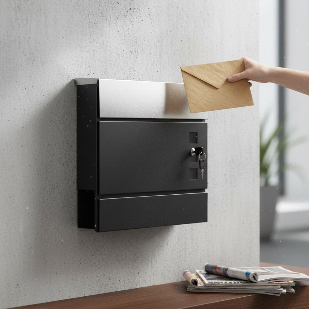 Melko Wandbriefkasten Wandbriefkasten Briefkasten Postkasten mit Zeitungsfach (Stück), Mit Zeitungsfach