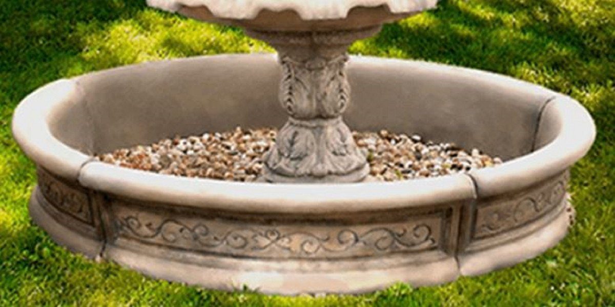 Casa Padrino Gartenbrunnen Barock Springbrunnen Umrandung Grau Ø 192 x H. 36 cm - Runde Gartenbrunnen Umrandung - Brunnen Umrandung - Prunkvolle Gartendeko im Barockstil
