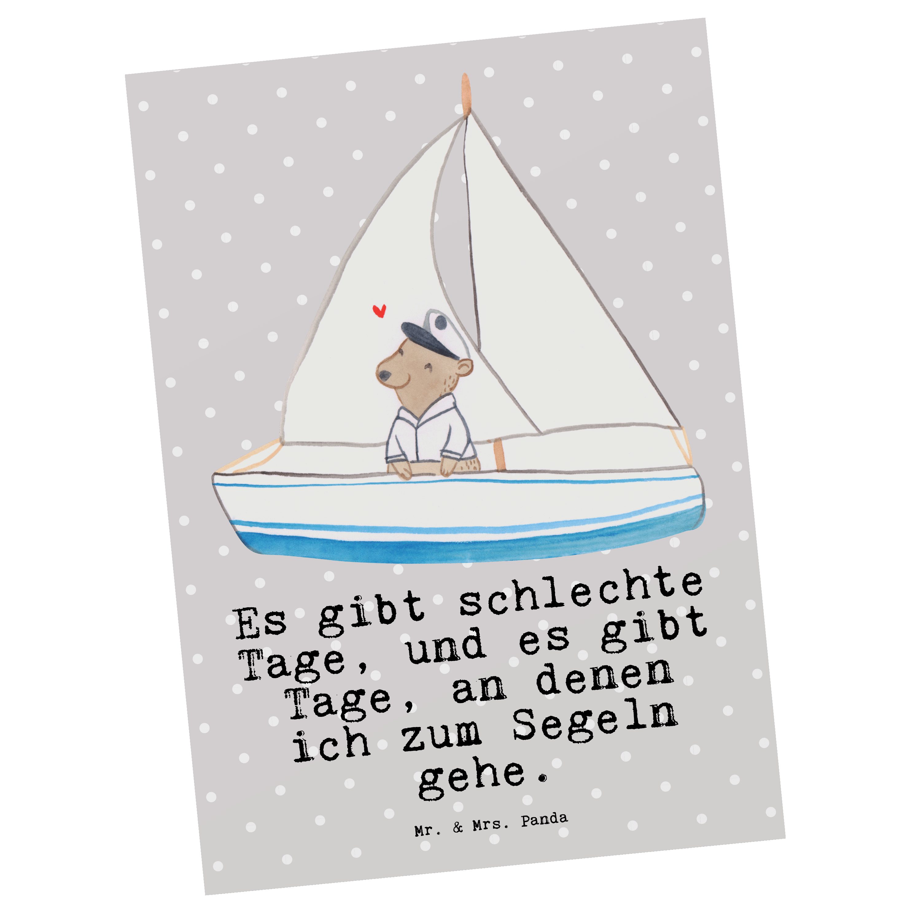 Mr. & Mrs. Panda Postkarte Bär Segeln Tage - Grau Pastell - Geschenk, Karte, Sport, Geschenkkart