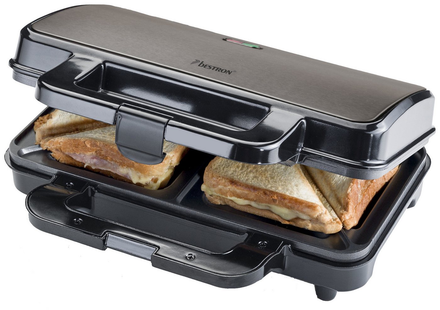bestron Sandwichmaker ASM90XL, 900 W, Abschaltautomatik, hitzebeständiges Gehäuse, Antihaftbeschichtung