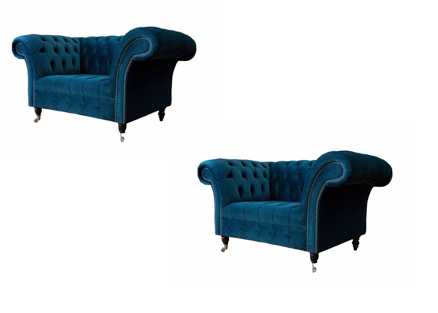 JVmoebel Sessel Blau Sessel Chesterfield Möbel Set 2x Einsitzer Set luxus Sessel 2tlg. (2-St., 2x Sessel), Mit Chesterfield-Knöpfen