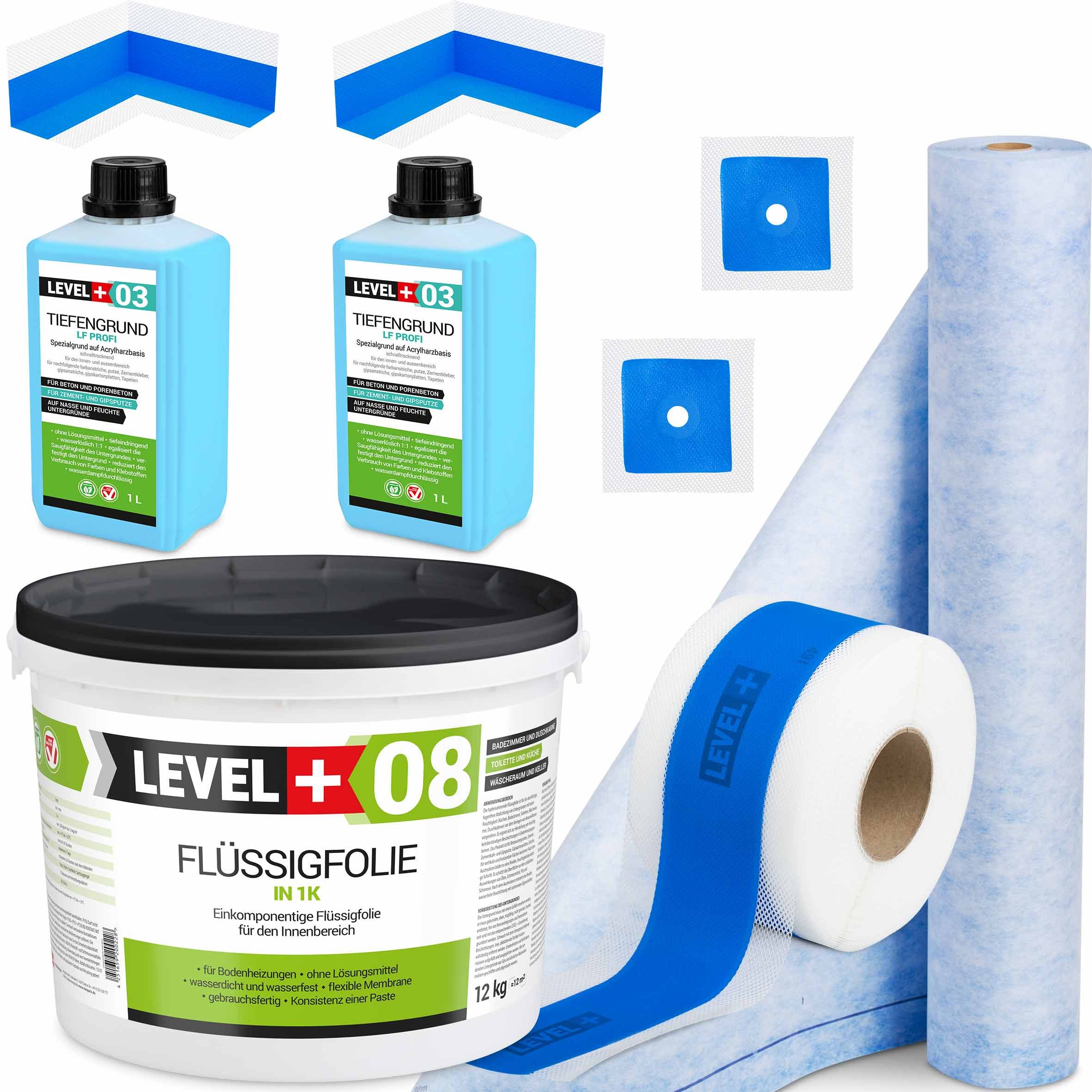 Level+ Dichtstoff Dichtset Duschabdichtung Dichtband Flüssigfolie 12kg SET330