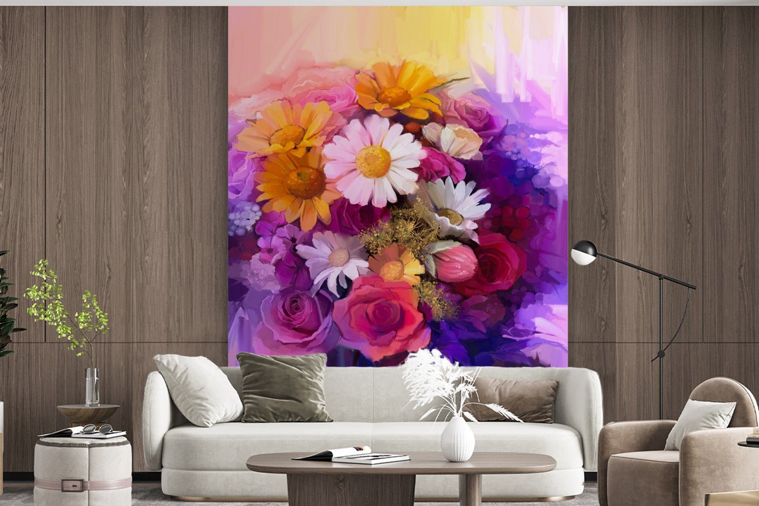 Küche, Matt, St), Wohnzimmer für Fototapete Blumen Schlafzimmer - Ölfarbe, (3 - Impressionismus MuchoWow Vliestapete Fototapete bedruckt,