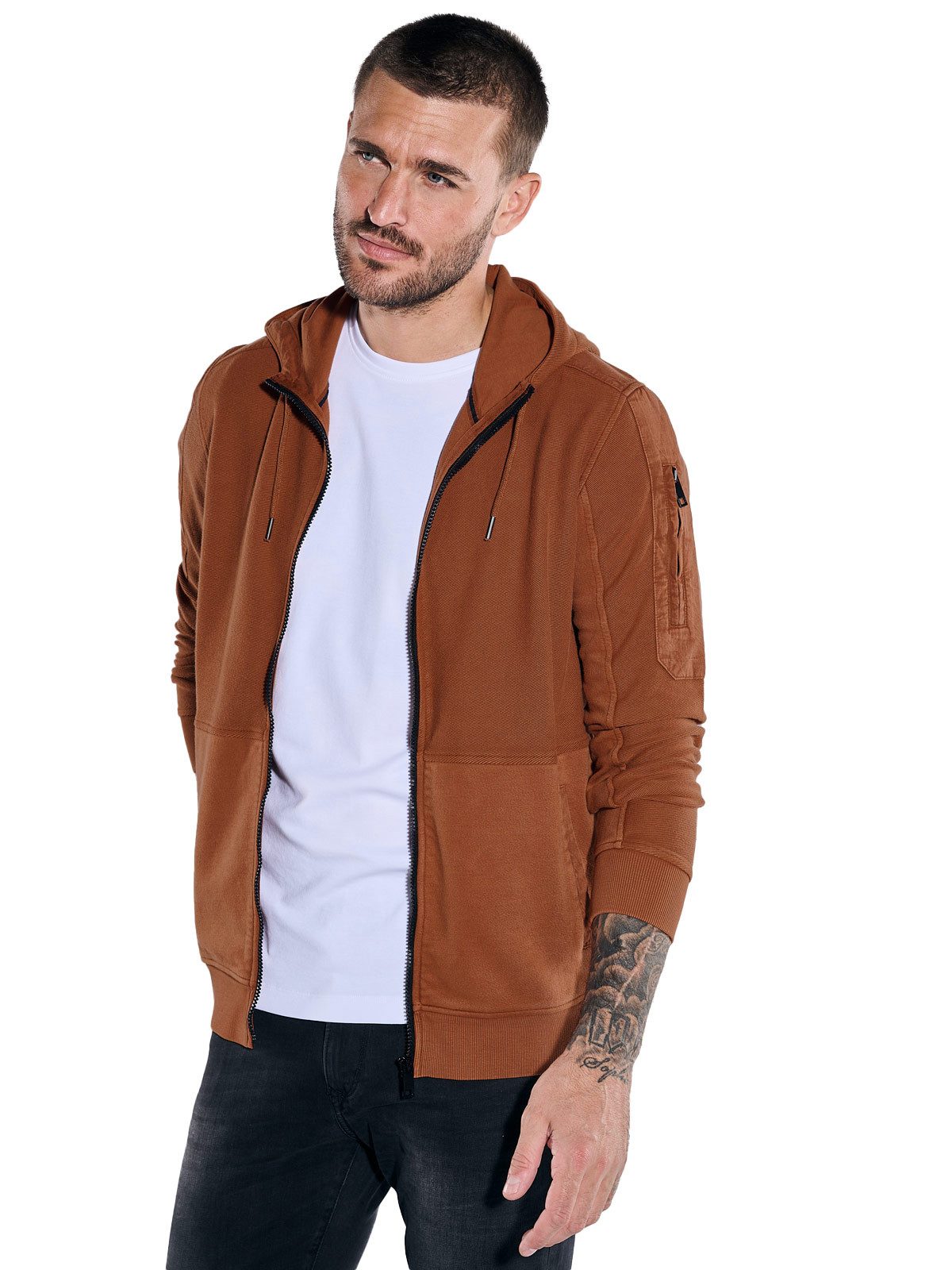 emilio adani Kapuzensweatjacke emilio adani Herren Sweatjacke mit Kapuze, Dunkelorange