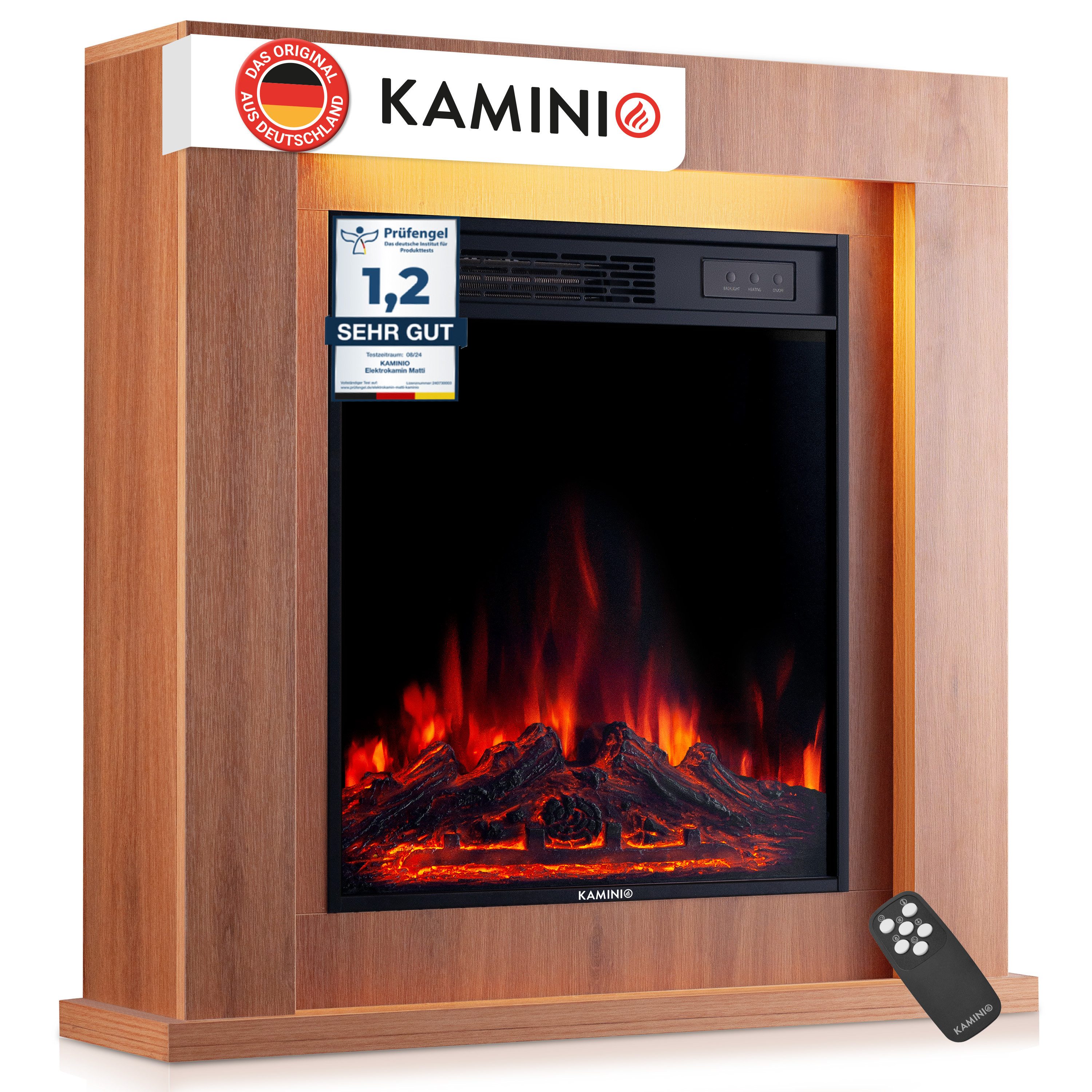 KAMINIO Elektrokamin MATTI, Elektrischer Kamin mit 3D-Flammeneffekt, Ambientelicht, Heizung 1800W