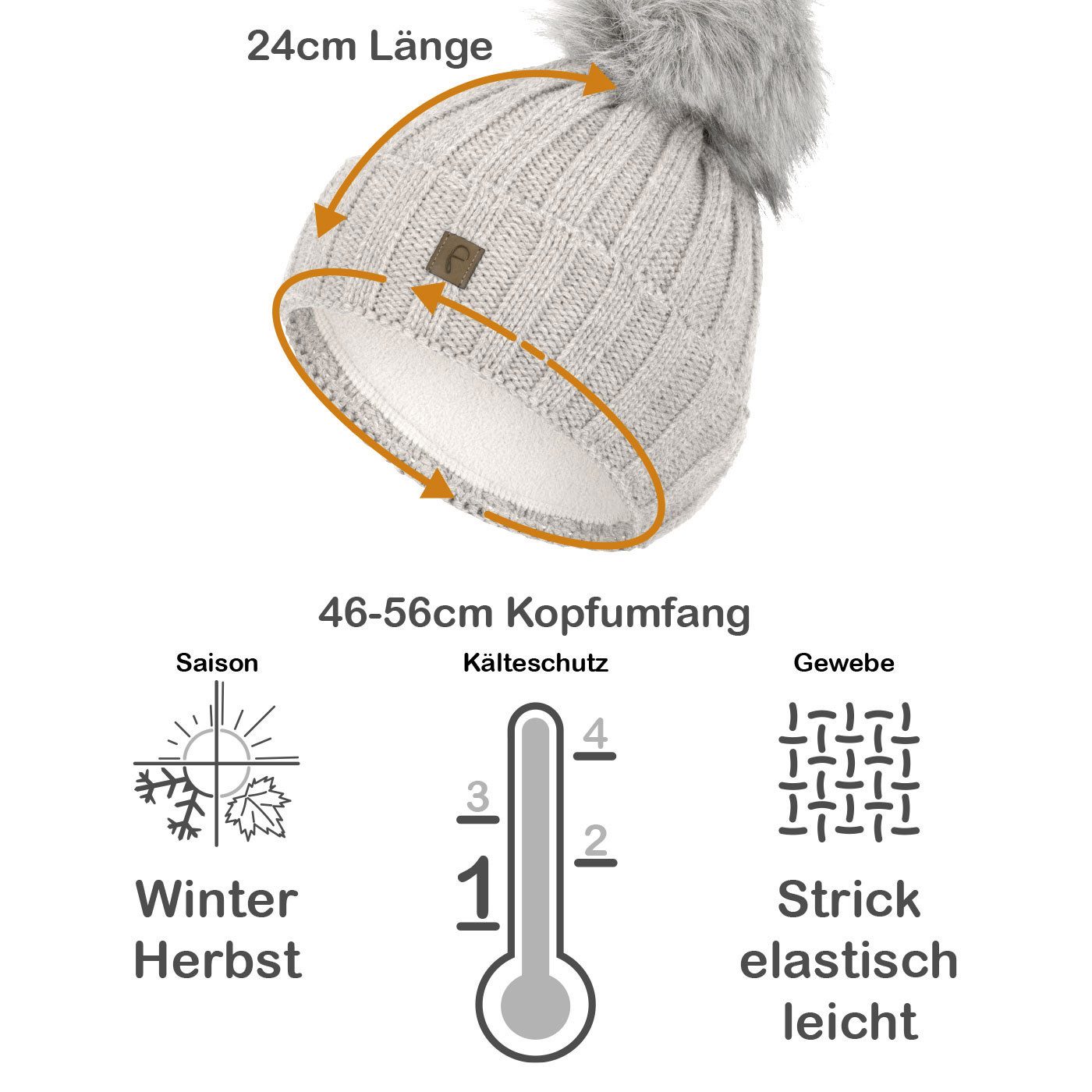 Faera Bommelmütze (1-St) Bommelmütze Wintermütze Herren Damen Unisex Fleecefutter Beanie