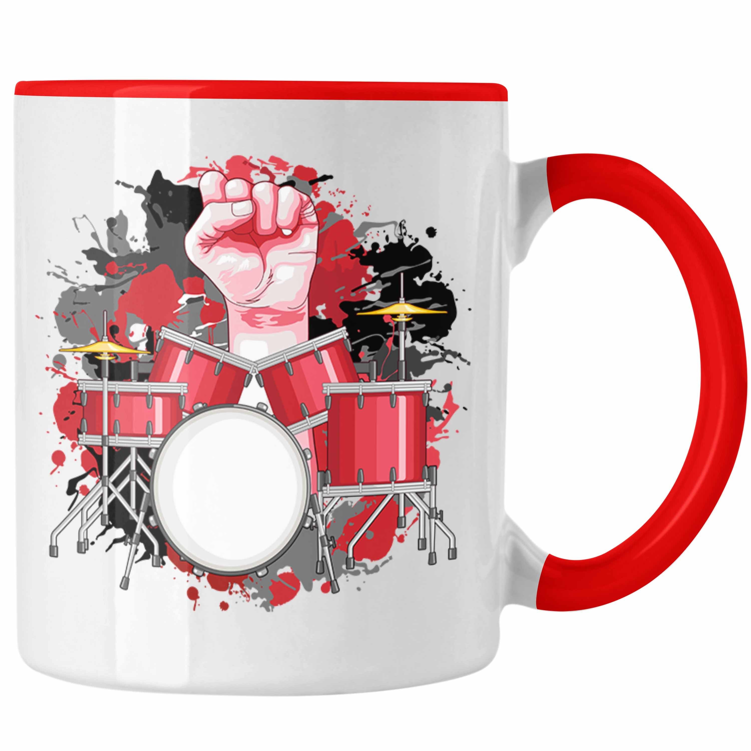 Trendation Tasse Schlagzeug Tasse Geschenk für Schlagzeug-Spieler zum Geburtstag oder W Rot