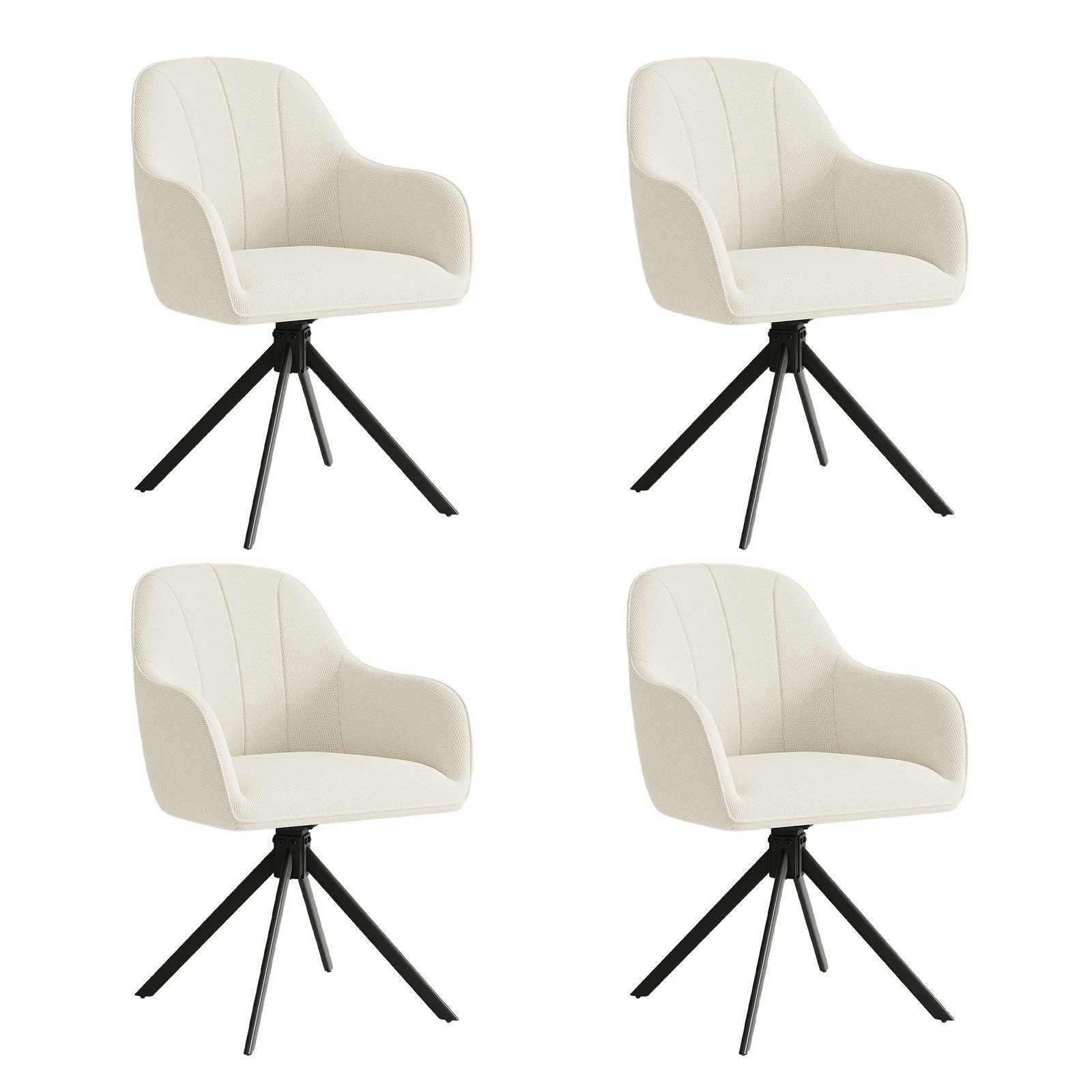 HawthyHome Esszimmerstuhl mit Armlehnen und Metallbeinen, 4er-Set, 360° drehbarer,Beige (4 St), 360° drehbarer