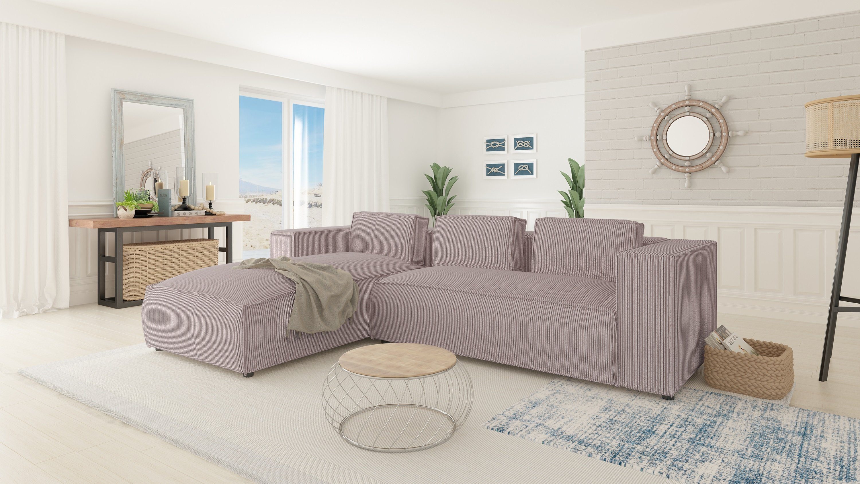 S-Style Möbel Ecksofa Renne, in Moderner Optik, mane links oder rechts bestellbar 2 Teile, mit Wellenfederung Puderrosa