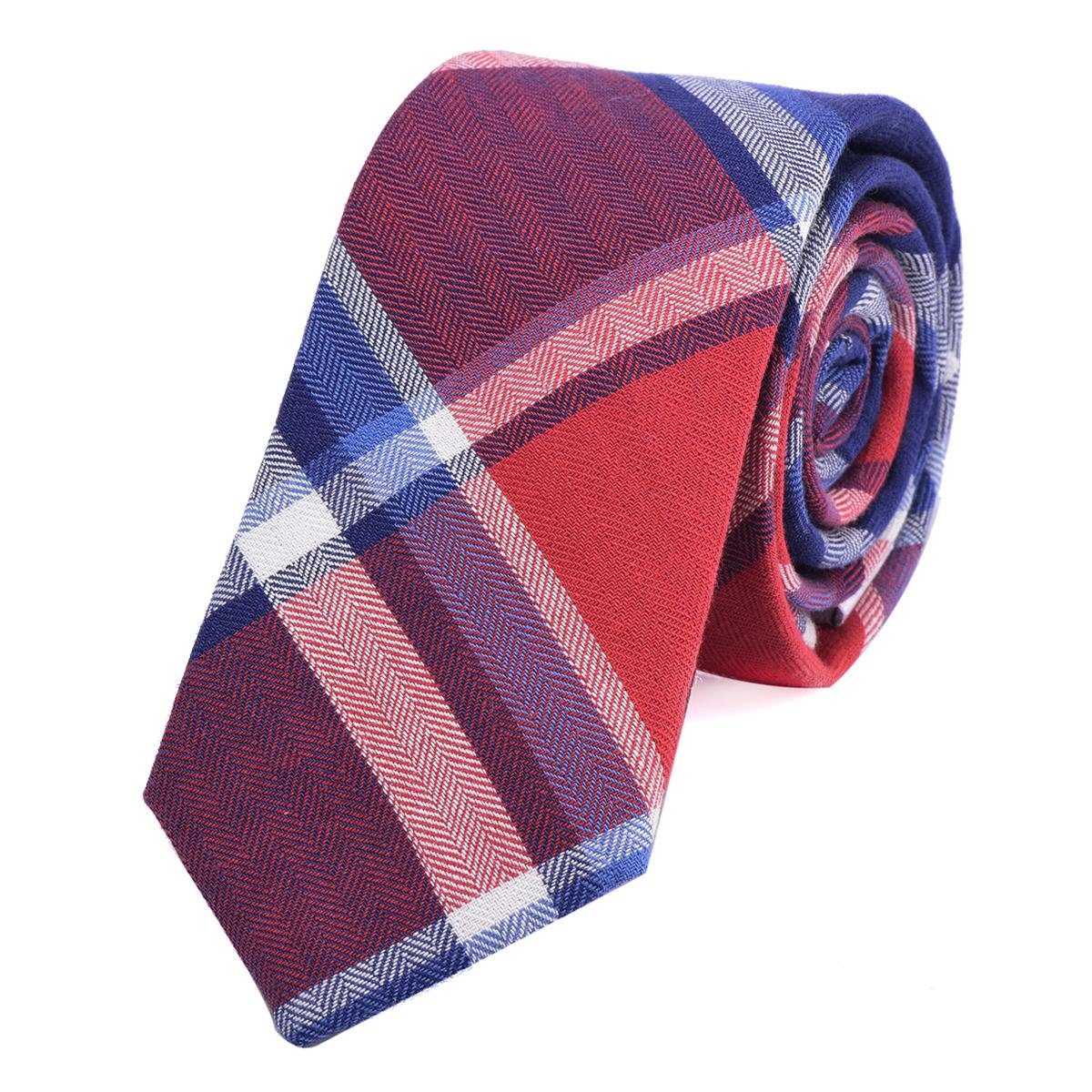 DonDon Krawatte Herren Krawatte 6 cm mit Karos oder Streifen (Packung, 1-St., 1x Krawatte) Baumwolle, kariert oder gestreift, für Büro oder festliche Veranstaltungen rot-blau kariert