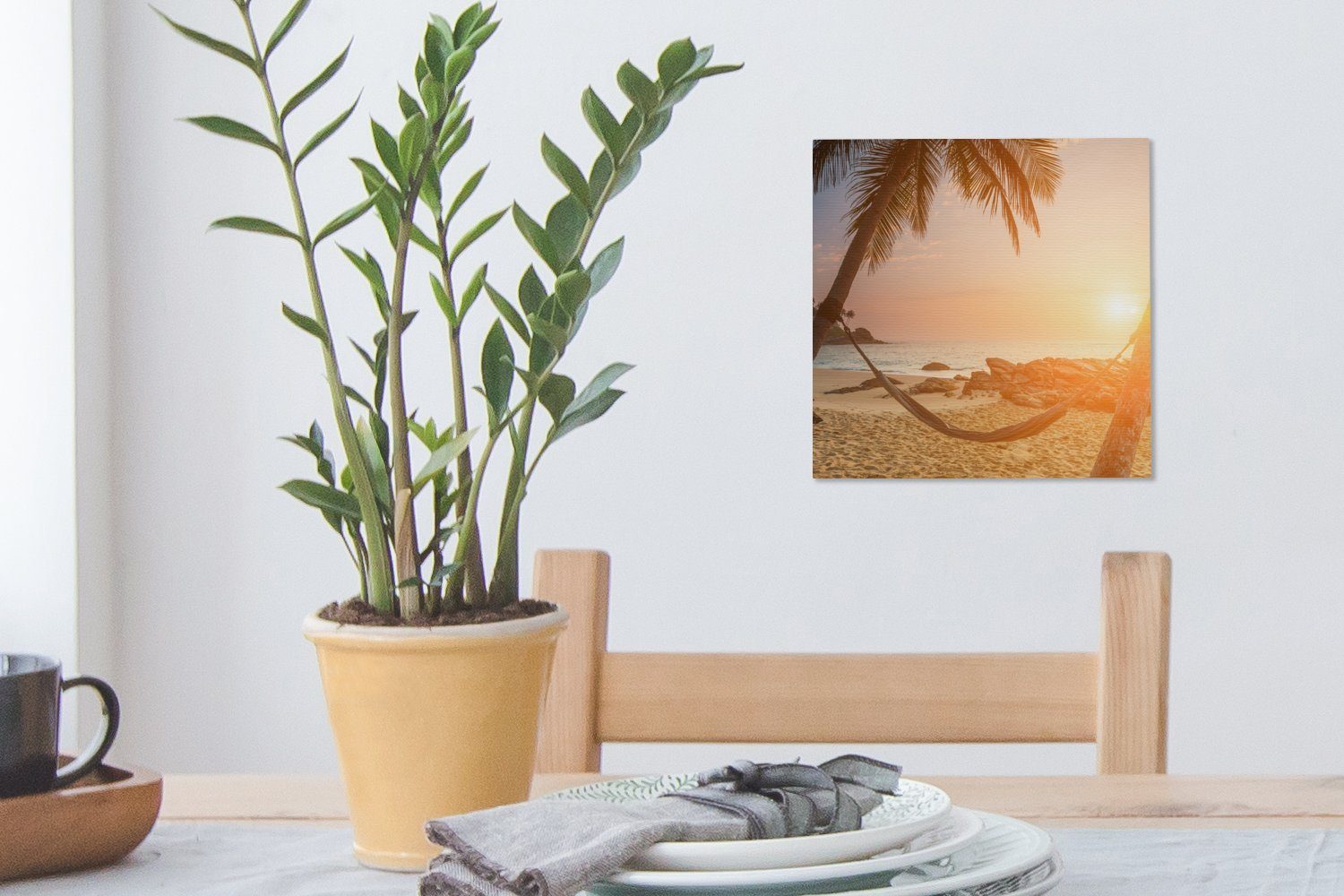 OneMillionCanvasses® Leinwandbild (1 Wohnzimmer - Hängematte, Sommer Schlafzimmer für Leinwand St), Sonnenuntergang - Bilder