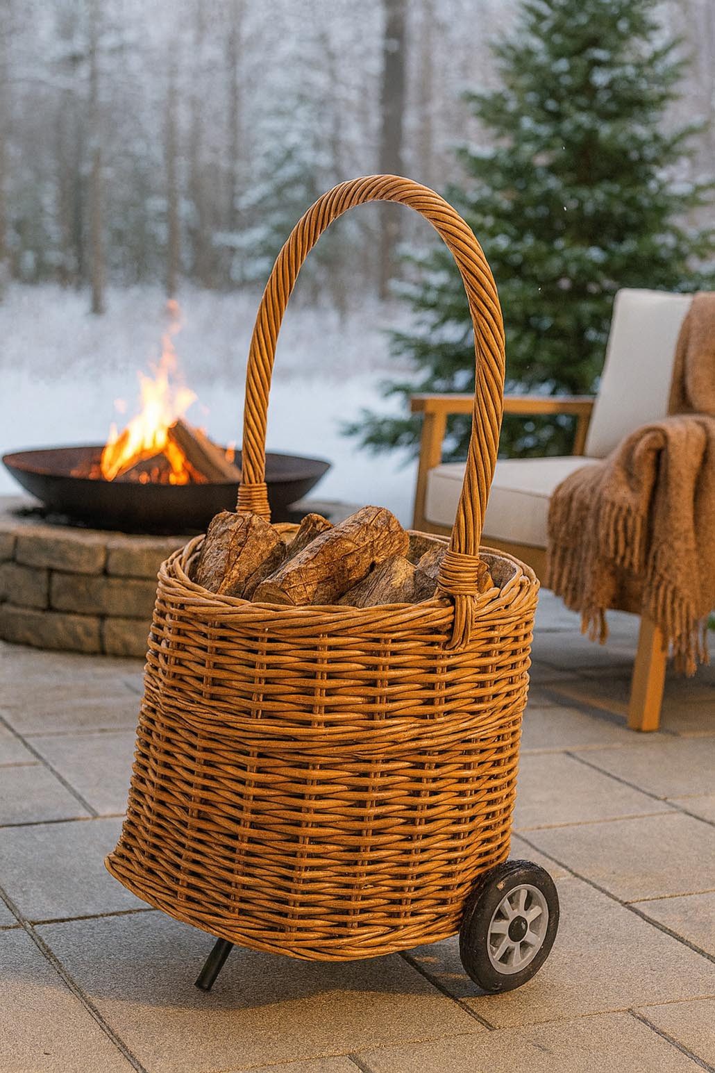 Kobolo Kaminholzkorb Kaminholzwagen Wagen mit Rollen - Rattan lacak günstig online kaufen