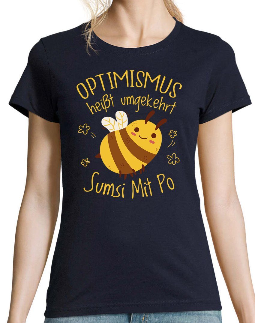 Youth Designz T-Shirt Optimismus Damen Print Mit heißt Shirt Mit Po umgekehrt Navy modischem Sumsi