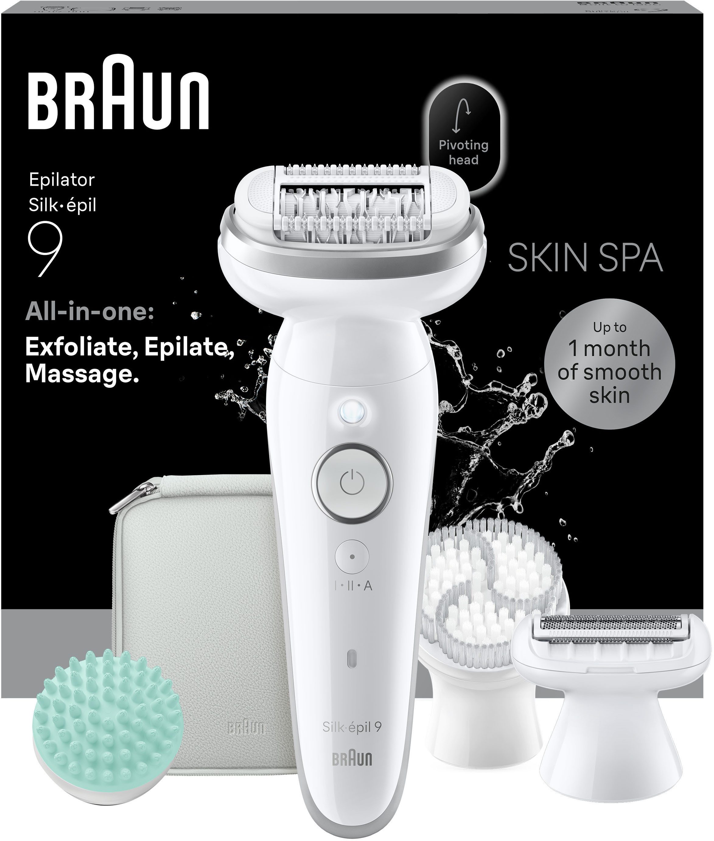Braun Epilierer Silk-épil 9 SES9-080, All-in-One Set, Wet & Dry, Peelingbürste, Massagepad, Rasieraufsatz