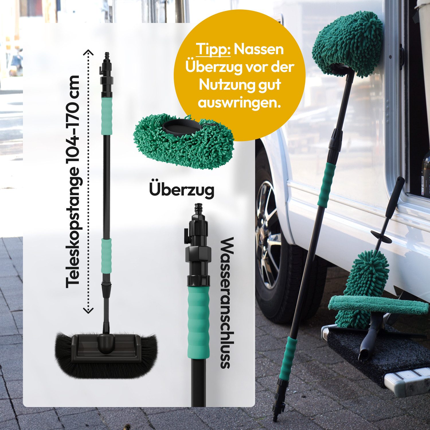 TRAVORA Reinigungs-Set Premium Caravan- und Autoreinigungsset -7-teilig inkl. Teleskopbürste, (11-St)