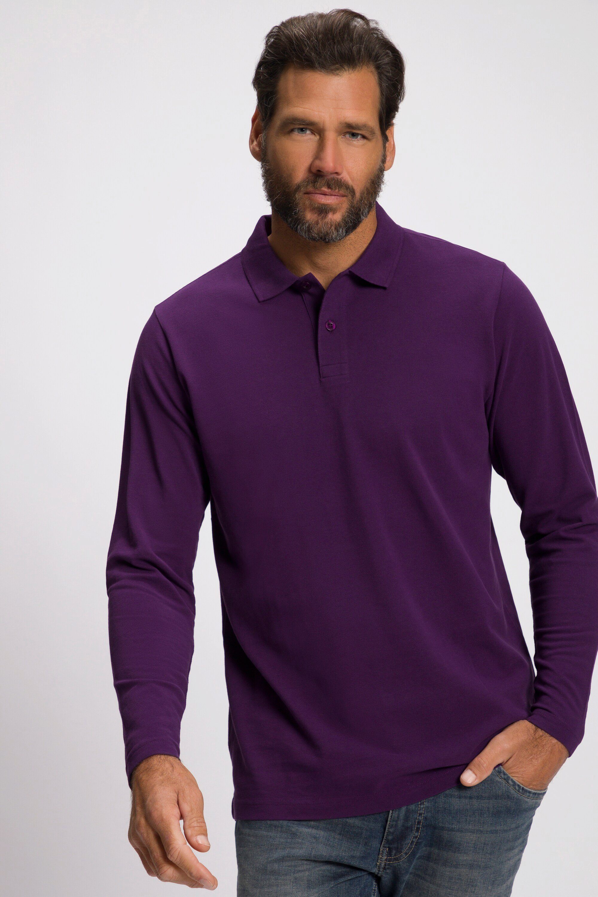 JP1880 Poloshirt Poloshirt Basic Langarm Piqué bis 8 XL tiefes violett