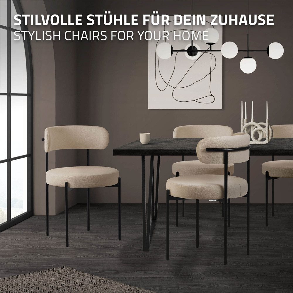 ML-DESIGN Polsterstuhl Esszimmerstühle Gruppe Küchenstuhl aus Teddystoff mit Metallbeinen (4 St), Clubstuhl 4er Set Wohnzimmerstuhl Braun moderne Design Lounge  – Bild 5 von 5