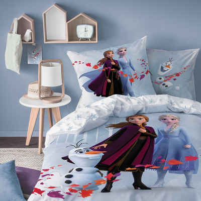 Bettwäsche Frozen Eiskönigin 135x200+80x80 cm, 100 % Baumwolle, MTOnlinehandel, Renforcé, 2 teilig, Disney's Kinderbettwäsche mit Anna, Elsa & Olaf