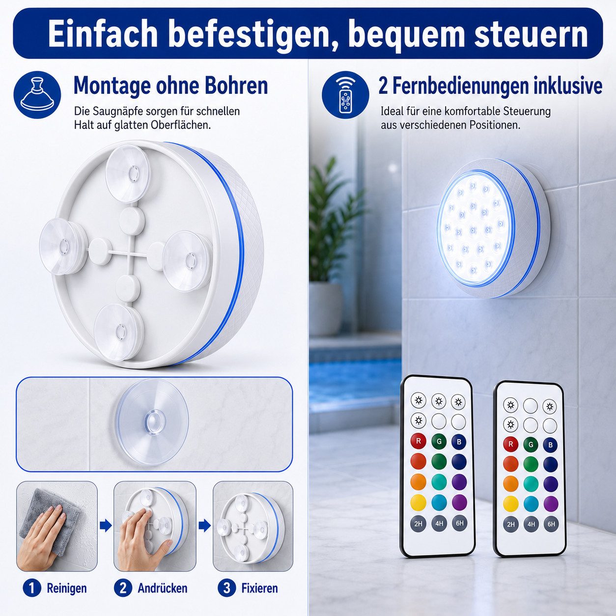Tekoo Pool-Lampe LED Poollicht Unterwasserlicht IP68 Wasserdicht Magnetisch RGB, RGB-LED, LED, Mehrfarbig, IP68 wasserdicht, 16 Farbwechsel-Optionen