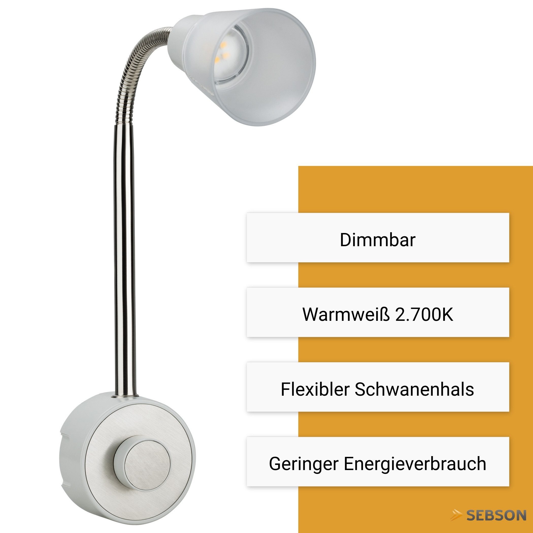 SEBSON LED Steckdosenleuchte LED Steckdosenlampe dimmbar und flexibel - 2W 160lm warmweiß, LED fest integriert, warmweiß