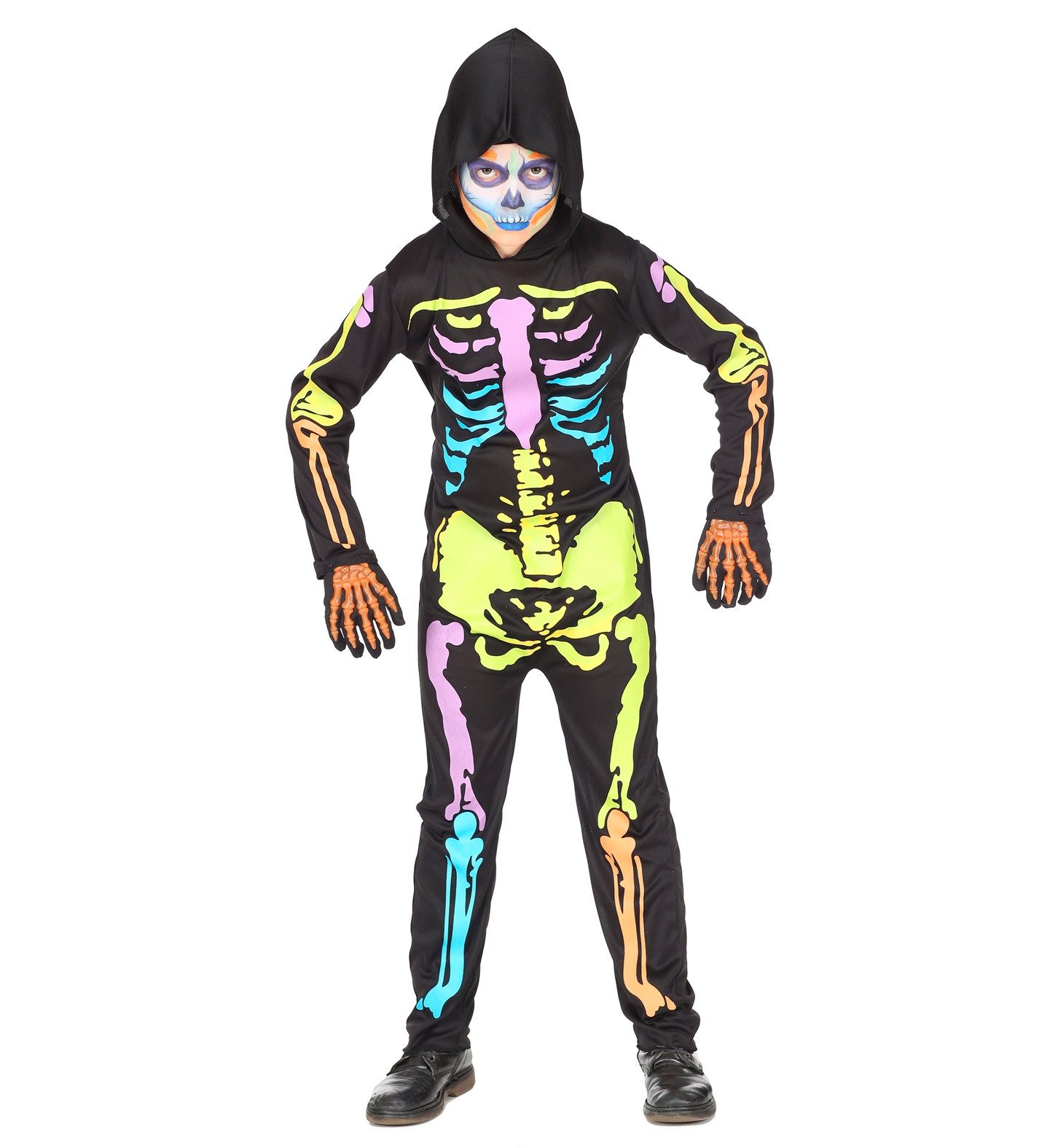 Widmann S.r.l. Hexen-Kostüm Kinderkostüm buntes Skelett, Kostüm für Halloween