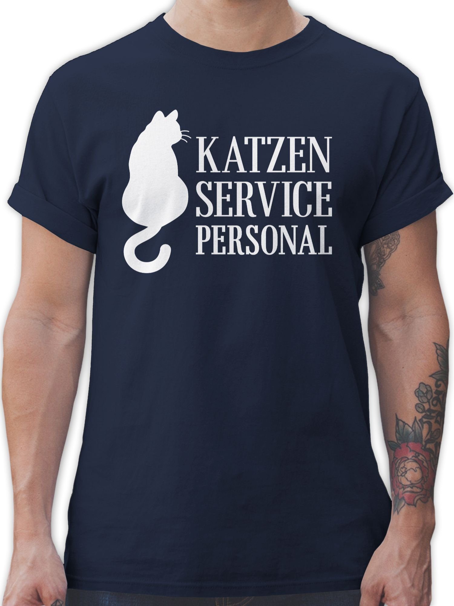 Shirtracer T-Shirt Katzen Servicepersonal weiß Navy Geschenk 02 Katzenbesitzer Blau