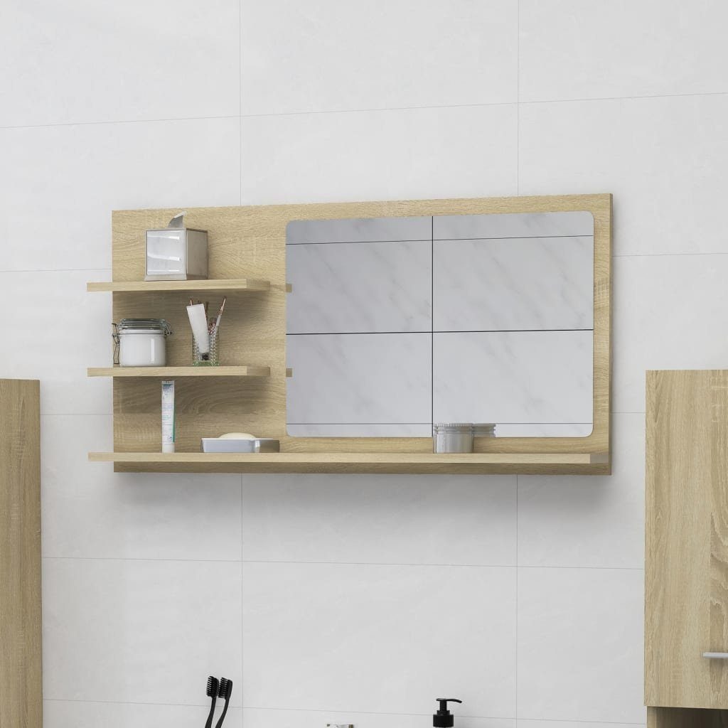 vidaXL Badezimmerspiegelschrank Badspiegel (1-St) Sonoma-Eiche Holzwerkstoff cm Eiche 90x10,5x45 Sonoma