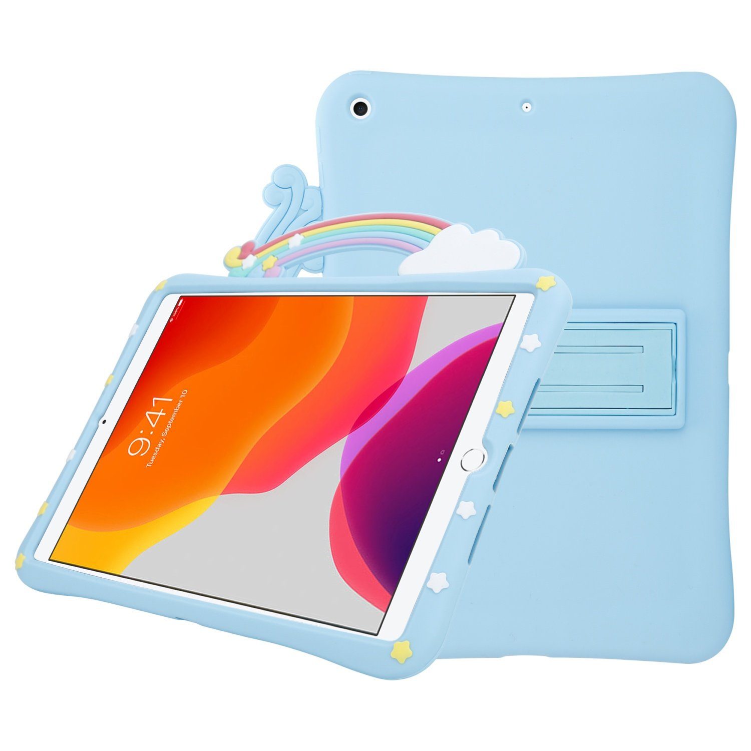 Cadorabo Tablet-Hülle für iPad 7 / 8 (10.2 Zoll) Hülle Apple iPad 7 / 8 (10.2 Zoll), Tablethülle - Schutzhülle für Kinder aus TPU Silikon mit Standfunktion