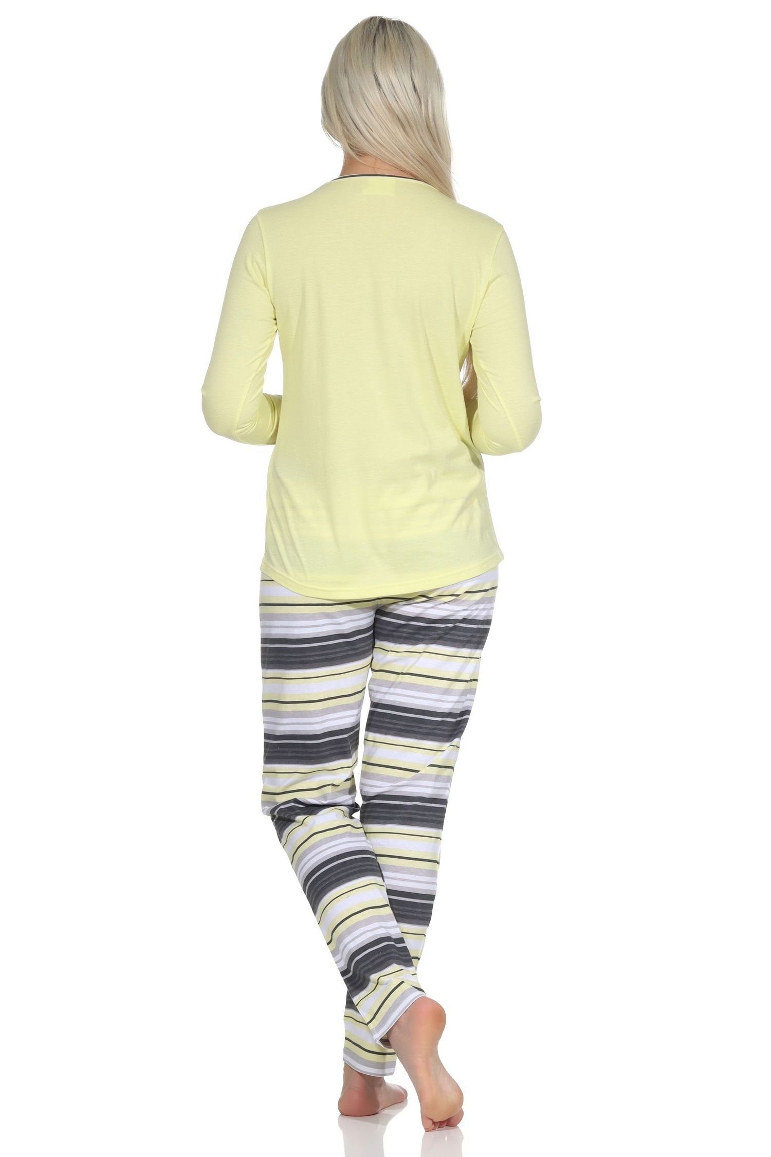 Normann Pyjama Normann Damen Schlafanzug Streifenoptik in gelb wunderschöner