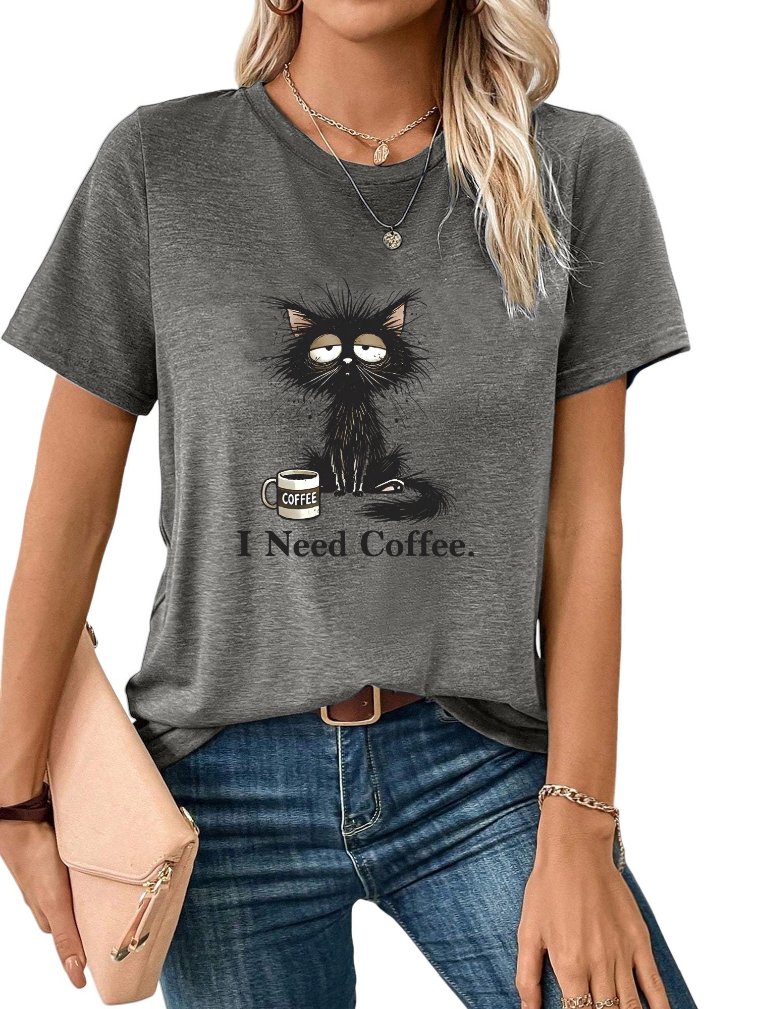 PYLIKE Rundhalsshirt Damen Bequemes Sommer T shirt mit Ausgefallene Druck B günstig online kaufen
