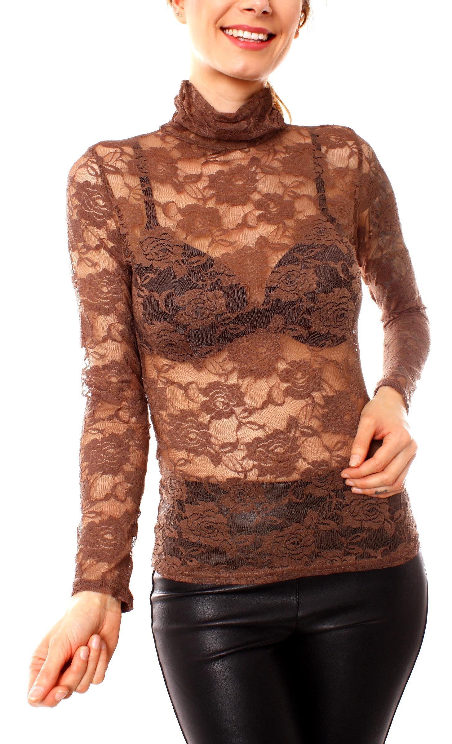 Muse Spitzenshirt Turtleneck Spitzenshirt Langarm transparent günstig online kaufen