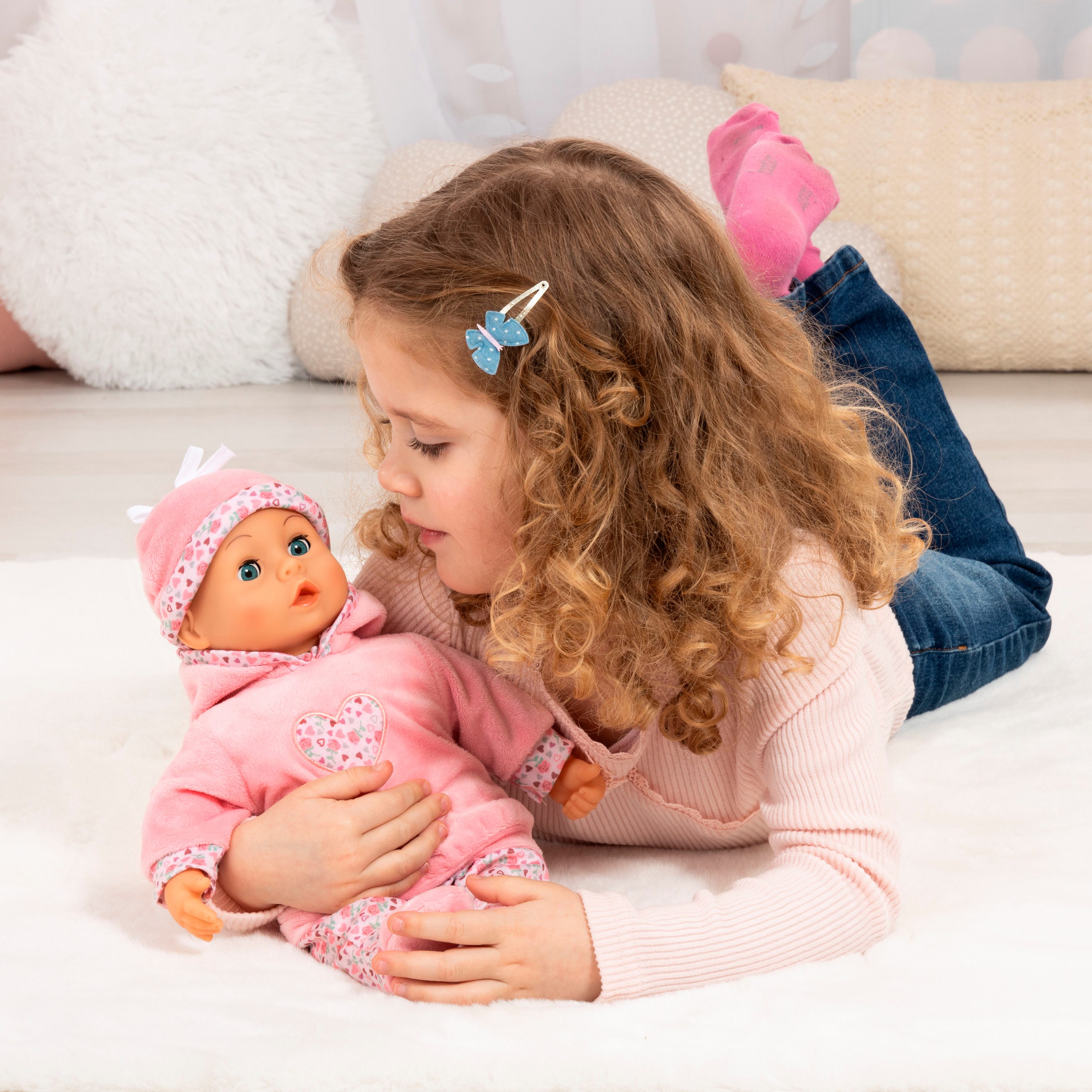 Bayer Babypuppe First Words Baby, 38 cm, rosa (3-tlg), mit Schlafaugen und günstig online kaufen