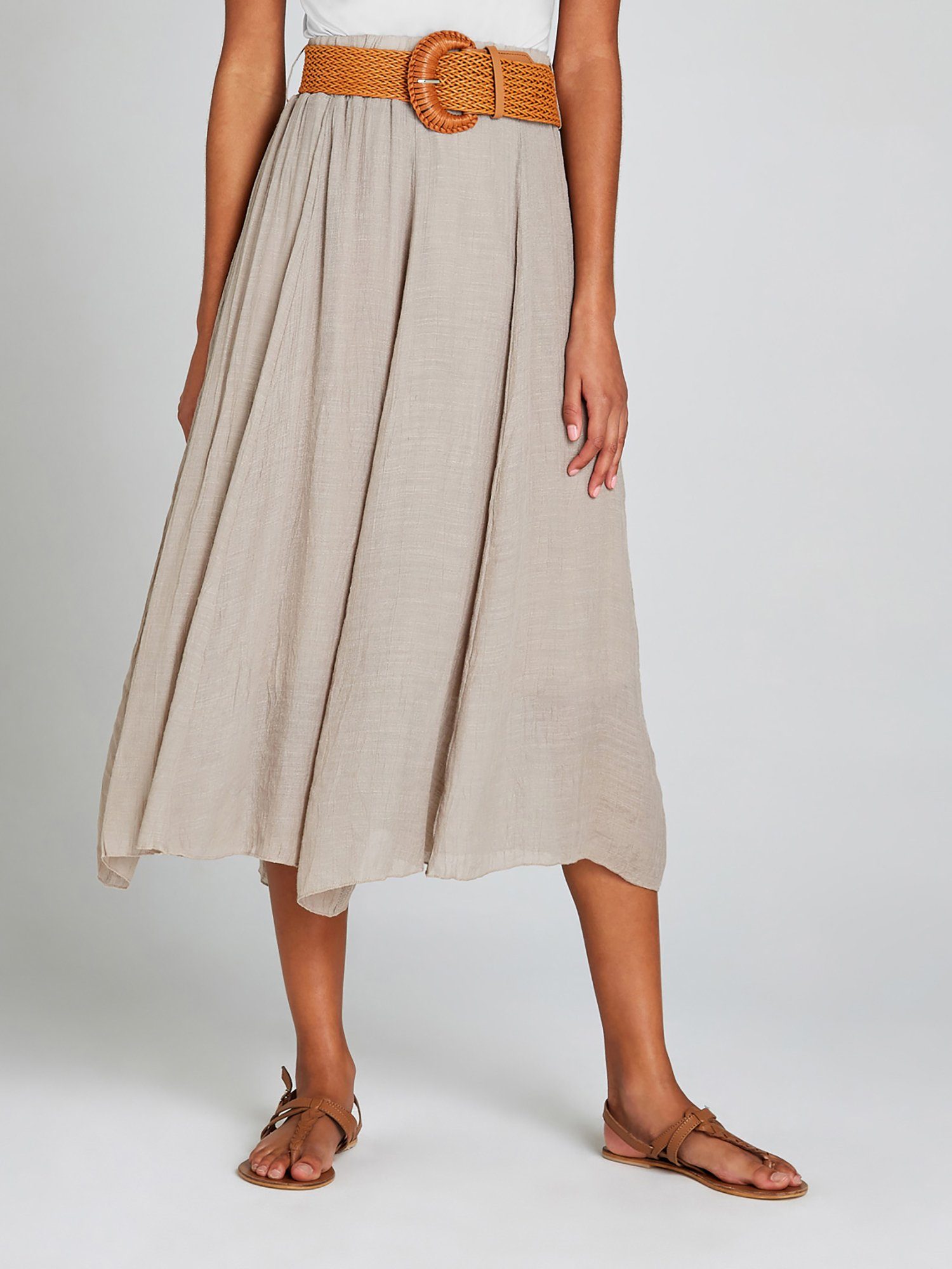 Apricot Midirock Crinkle Shimmer Belt Midi Skirt, mit Flechtgürtel, im Crinklelook