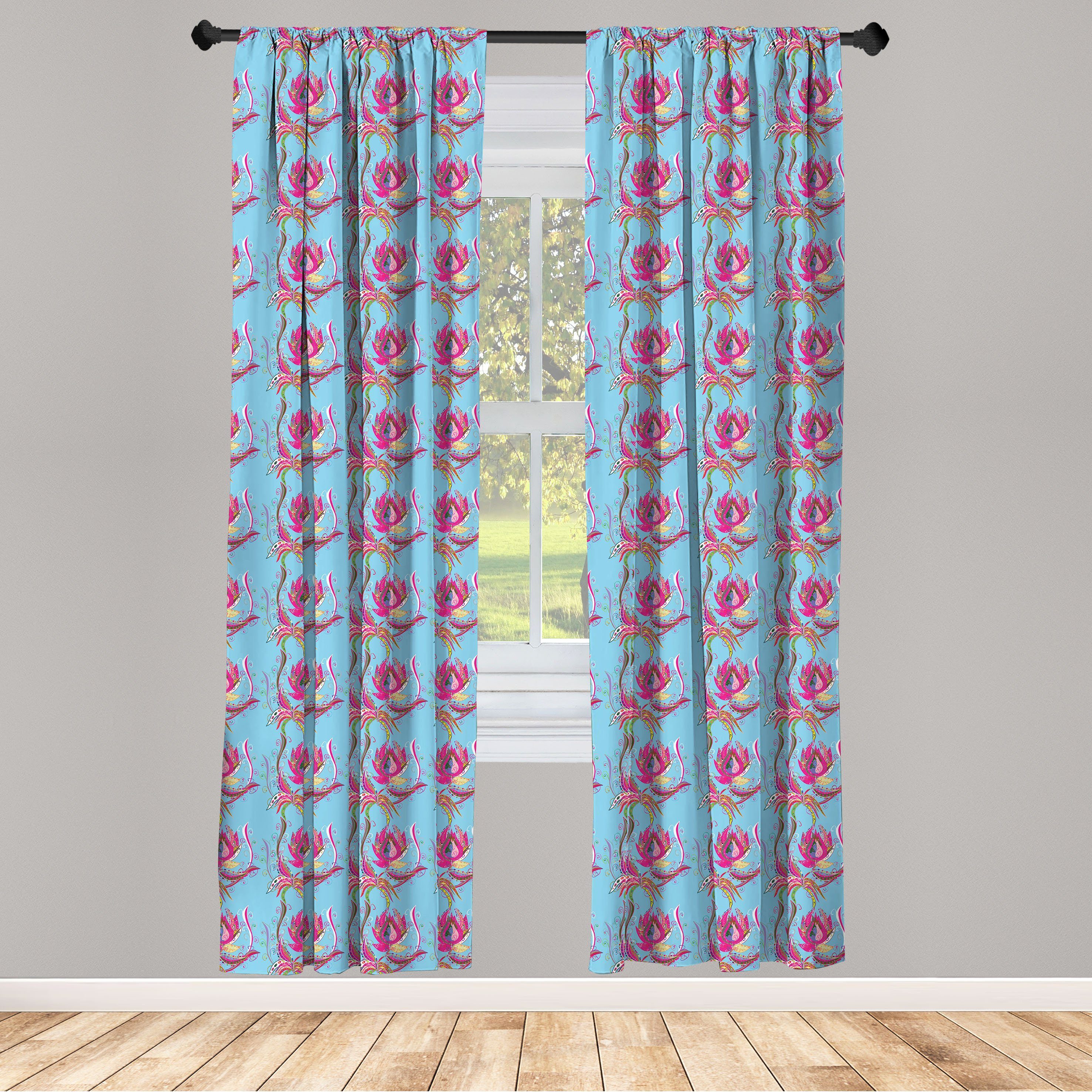 Gardine Vorhang für Wohnzimmer Schlafzimmer Dekor, Abakuhaus, Microfaser, Blume Chaotische Boho Oriental Tulip