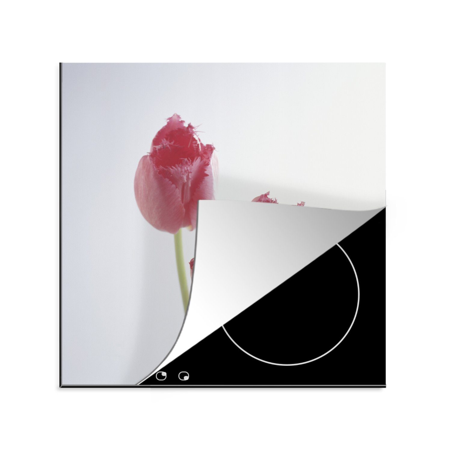 MuchoWow Herdblende-/Abdeckplatte Drei rosa Tulpen, Vinyl, (1 tlg), 78x78 cm, Ceranfeldabdeckung, Arbeitsplatte für küche