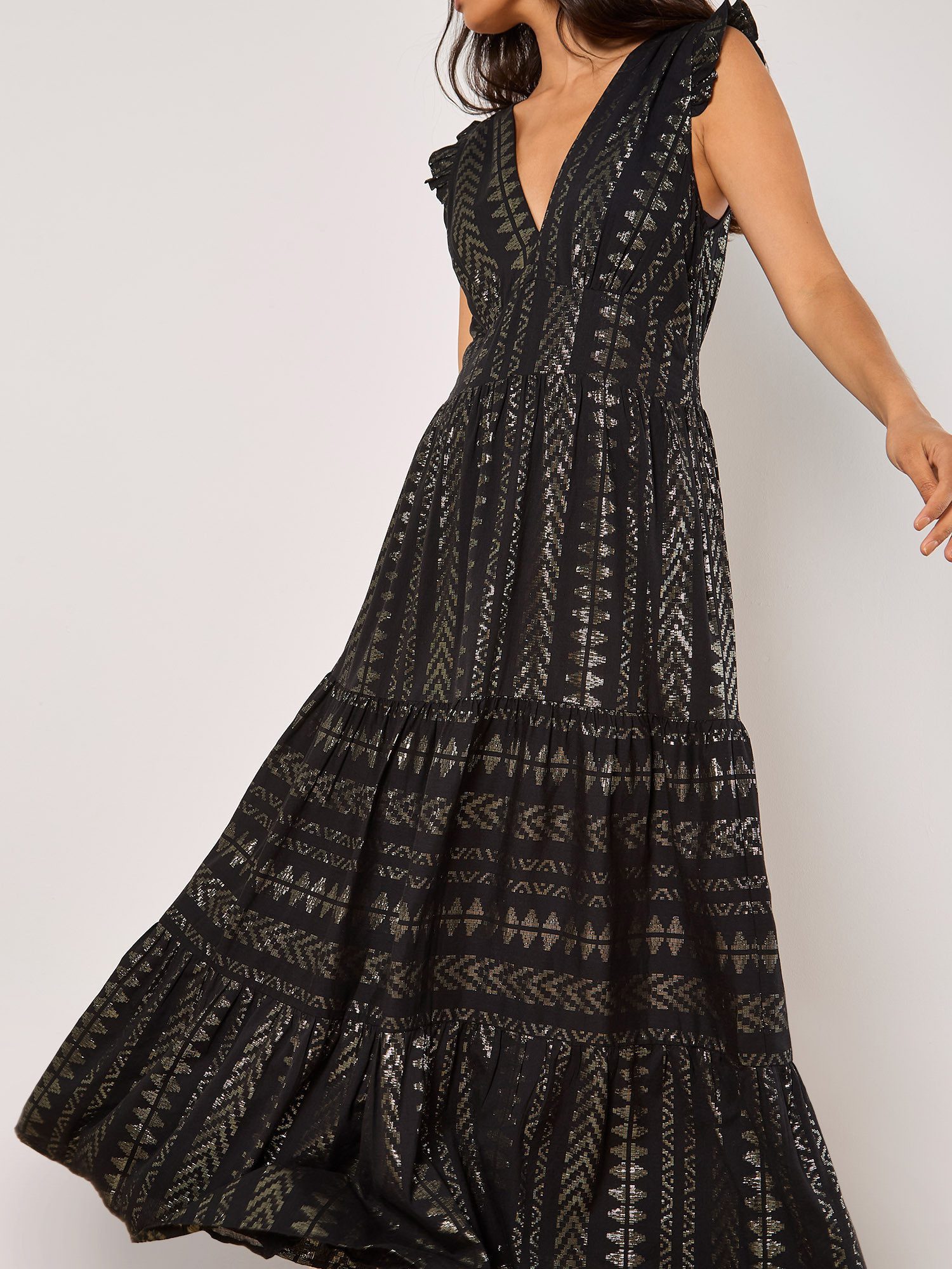 Apricot Maxikleid Ruffle Hem Maxi Dress Rüschen an den Schultern, Sommerkleid