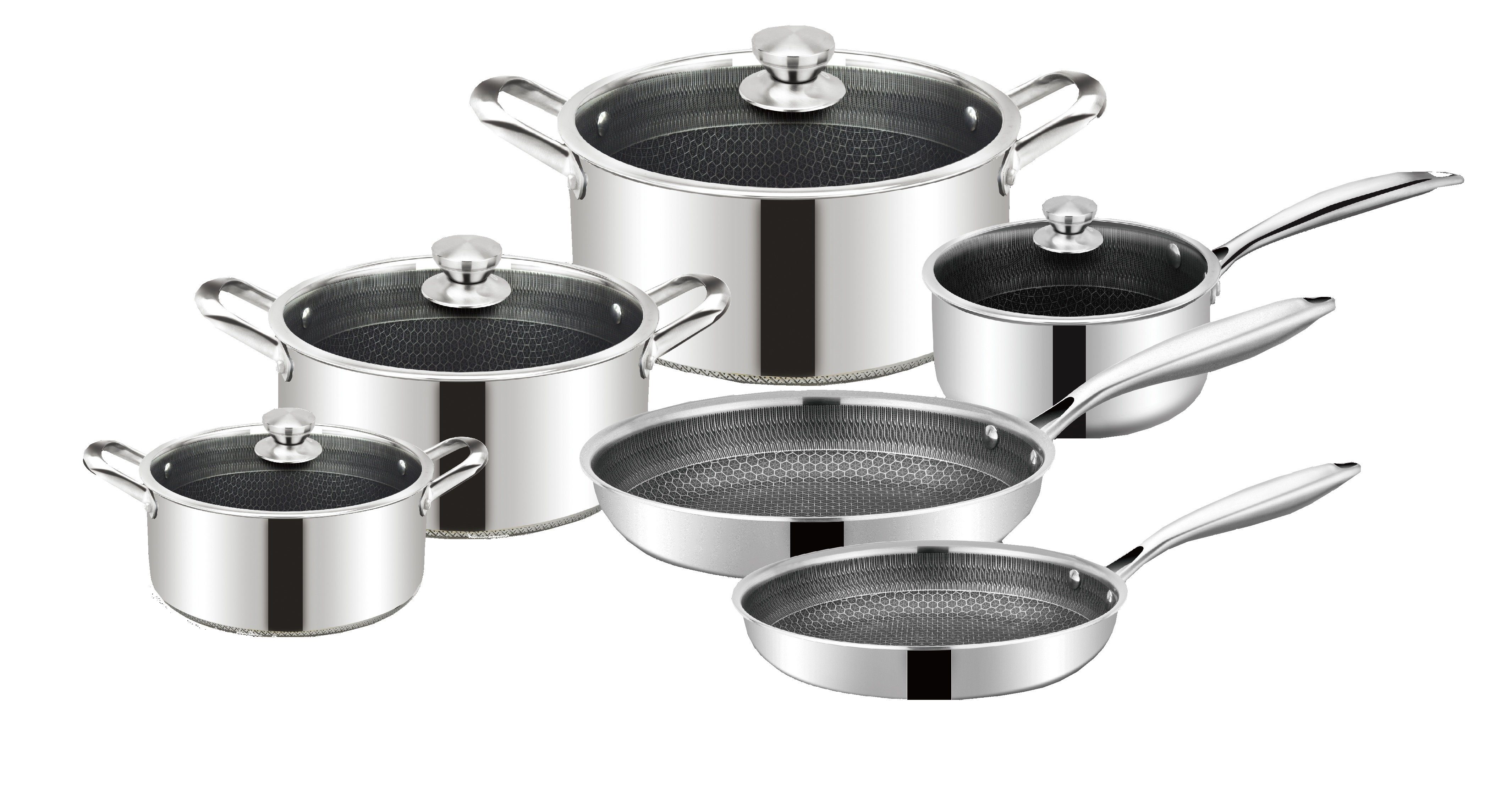 Pfanne tlg Edelstahl Wabenstruktur Topf-Set Cheffinger 10 Set (10-tlg) Induktion Top, Massiv Koch