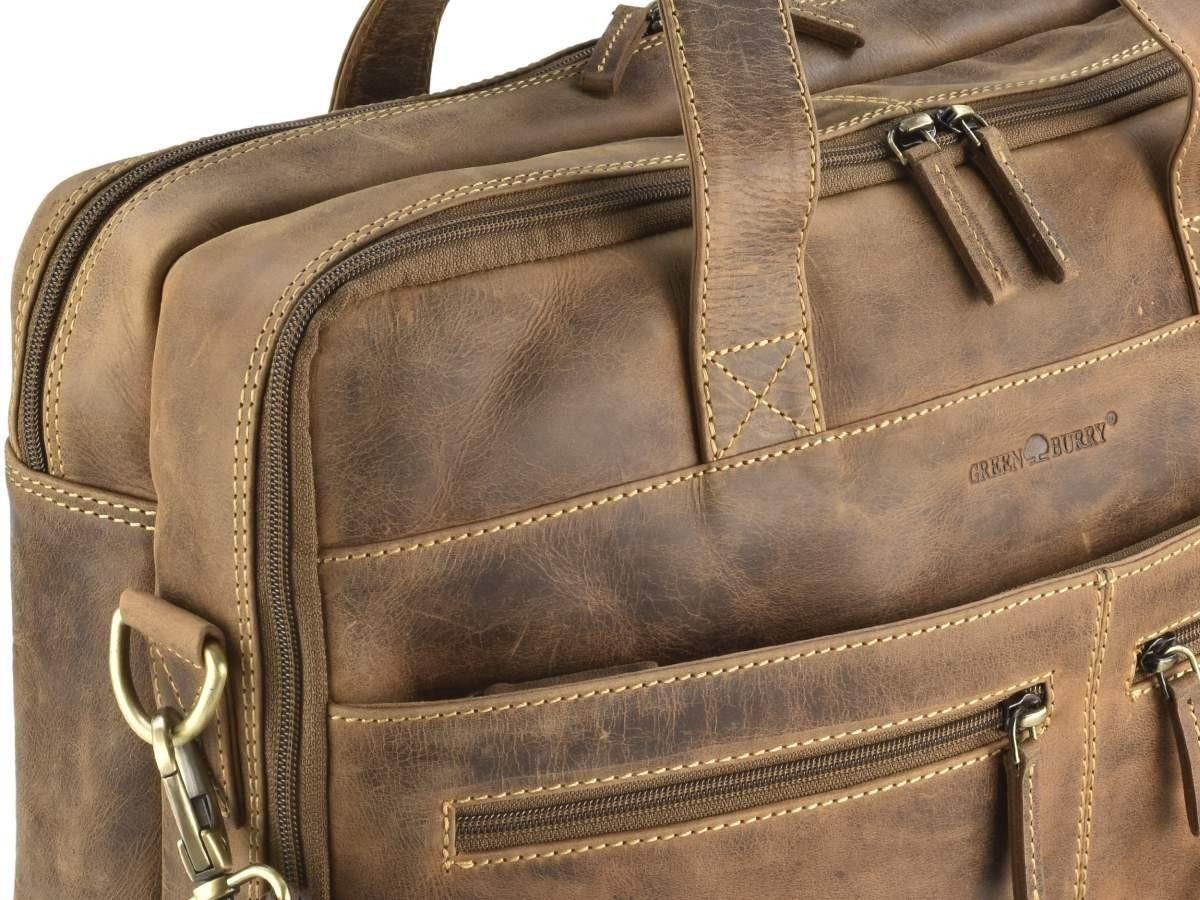 Greenburry Aktentasche Vintage Lehrertasche Herren Leder Business Tasche 43x34cm 2 Fächer, used Look, Bürotasche, für Herren, für Damen