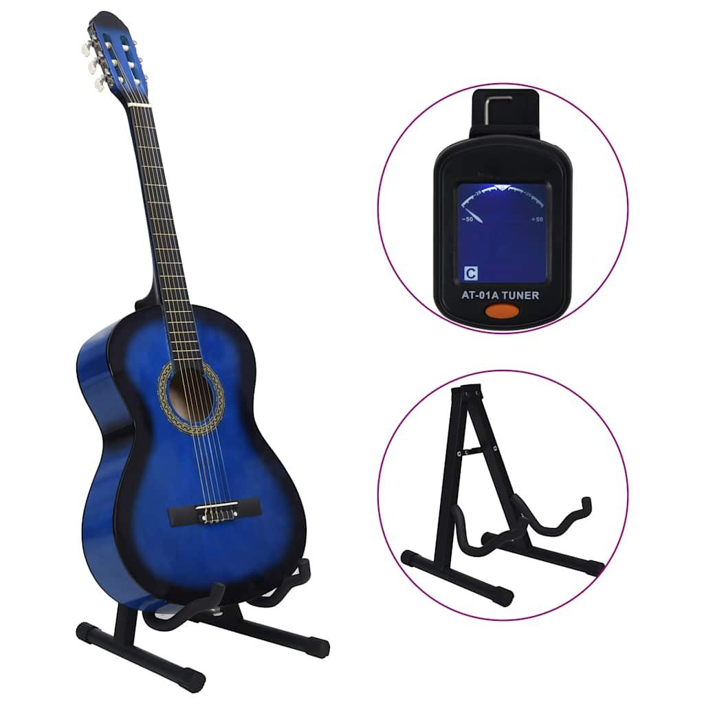 vidaXL Westerngitarre 12-tlg. Klassikgitarren-Set für Anfänger Blau 4/4 39"
