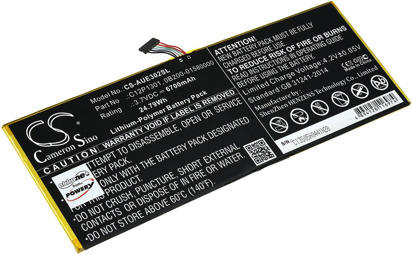 Powery Akku für Asus MeMO Pad FHD 10 Laptop-Akku 6700 mAh (3.7 V)