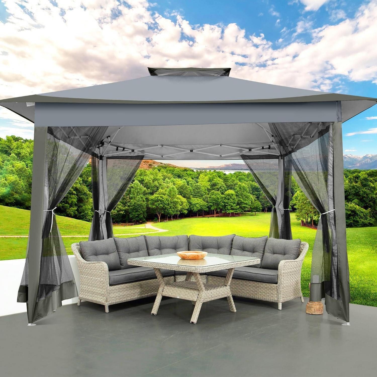 LuxusKollektion Faltpavillon Pop Up Pavillon 3x3m Dunkelgrau mit Moskitonetz