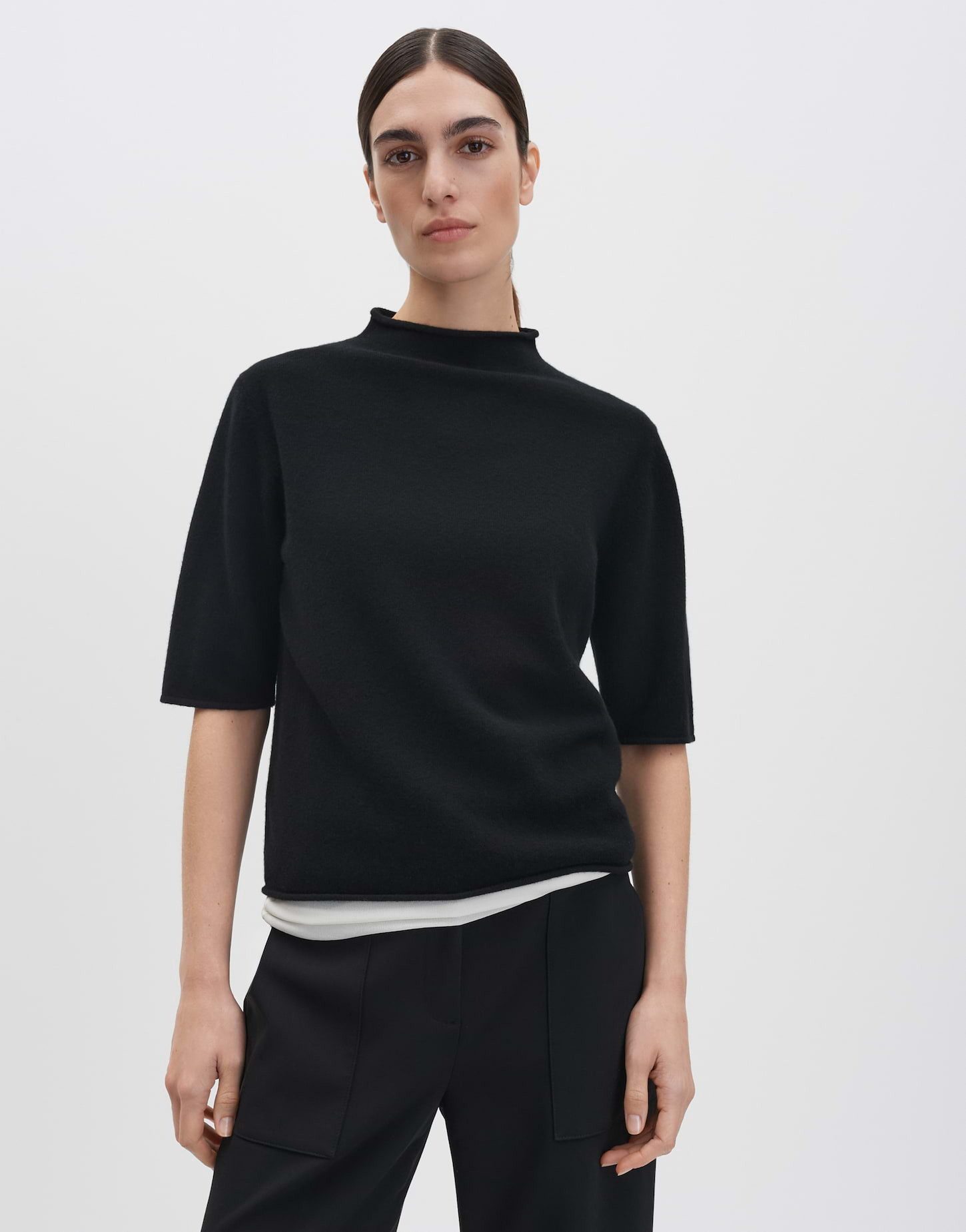 someday Kurzarmpullover TUMEA Regular aus reiner Wolle gerader Schnitt, lockere Passform, Rollsäume