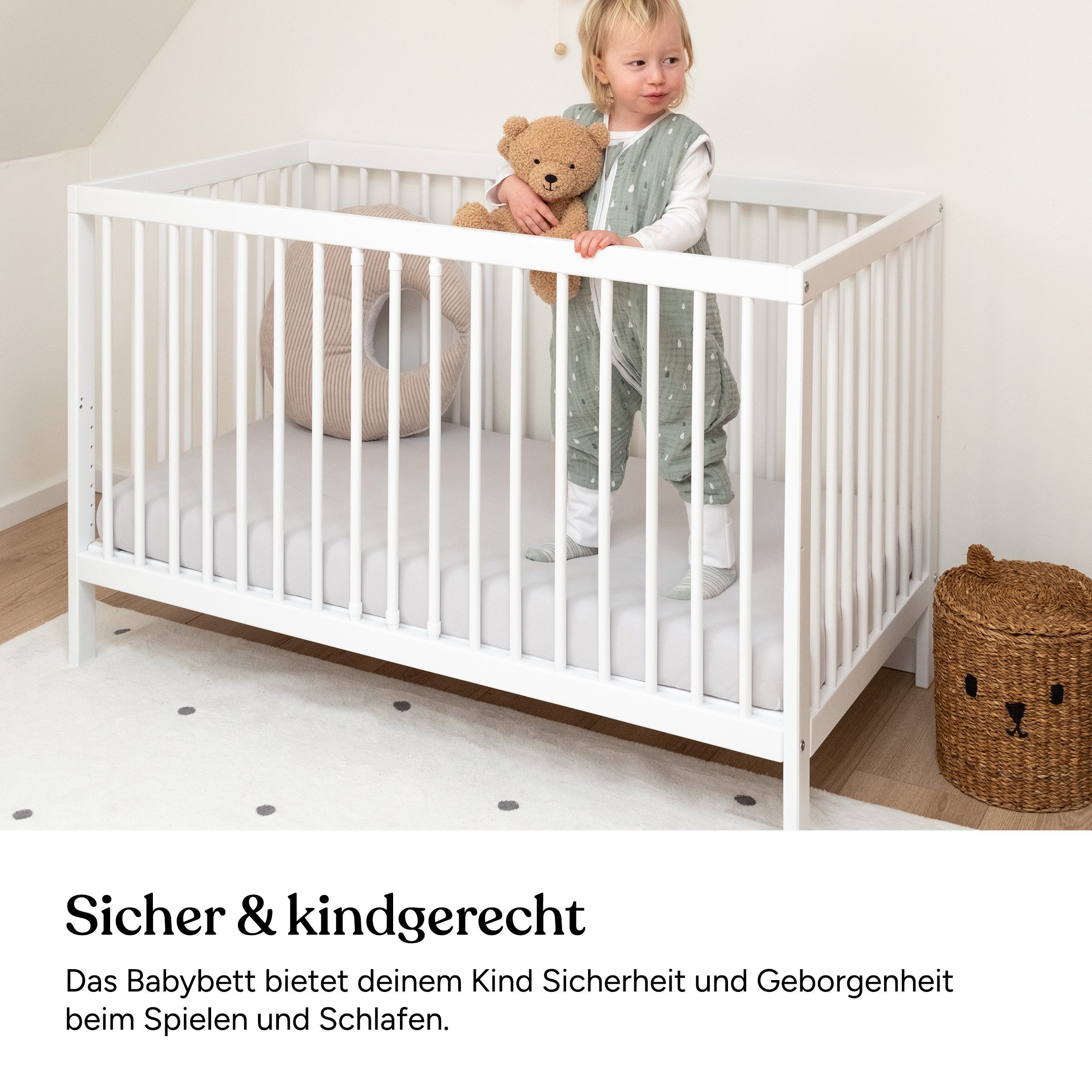 Ehrenkind Babybett PUR inkl. Matratze aus massivem Buchenholz, Gitterbett, günstig online kaufen