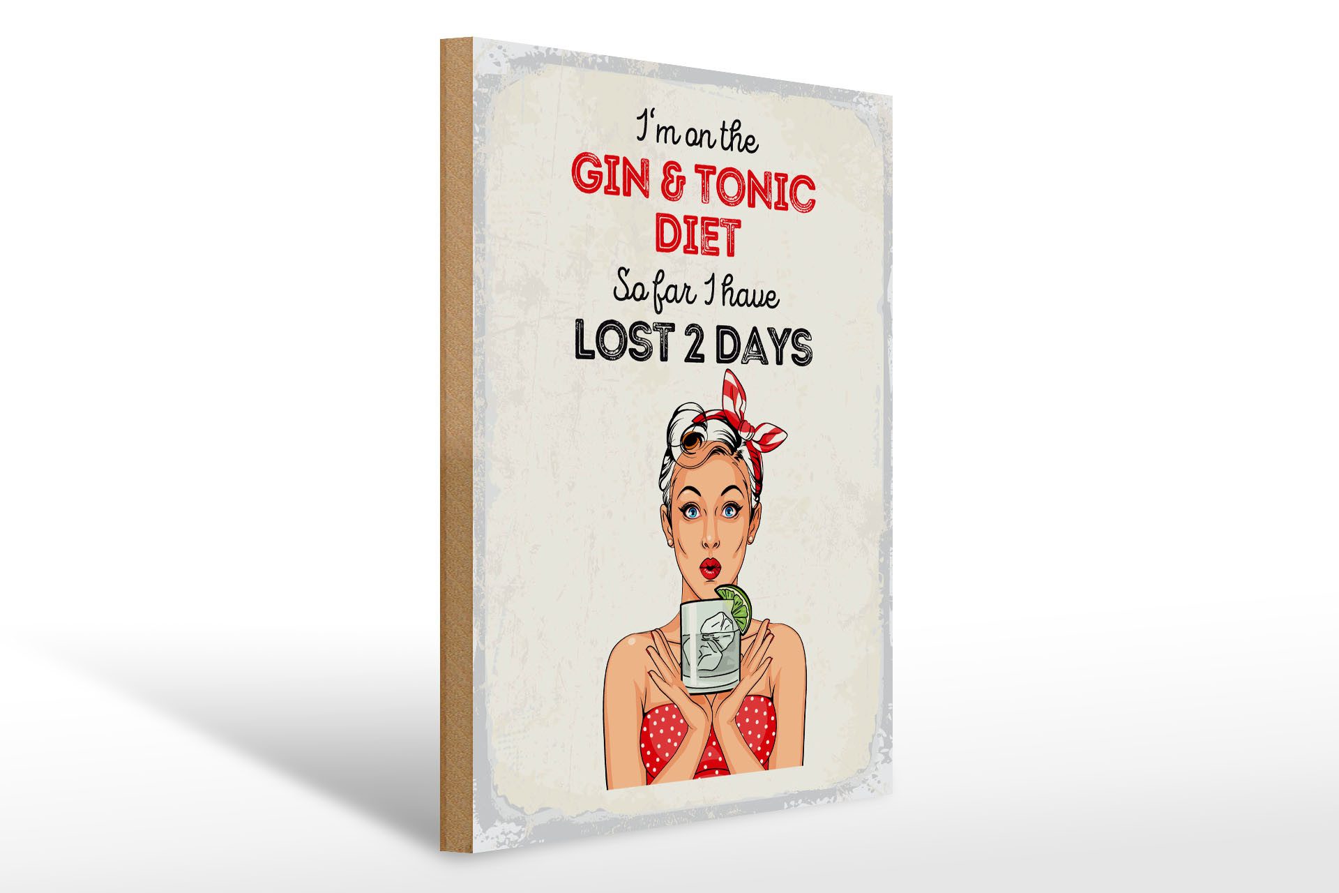Holzbild Spruch I`m on the Gin & Tonic Diet rot 30x40cm