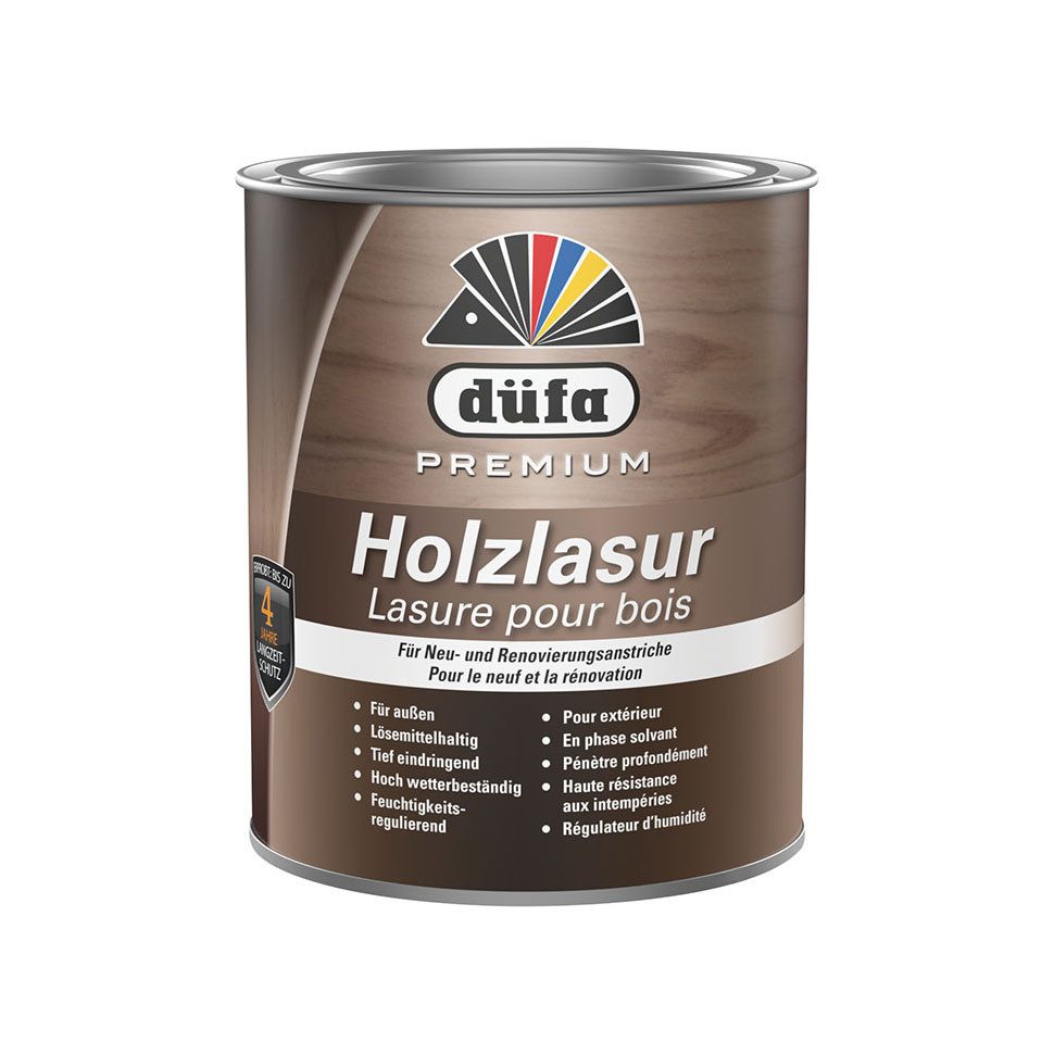 düfa Holzschutzlasur PREMIUM Holzlasur 750 ml/2,5l Holzbeschichtung Schutzanstrich, hochwertige, offenporige Dünnschichtlasur für außen