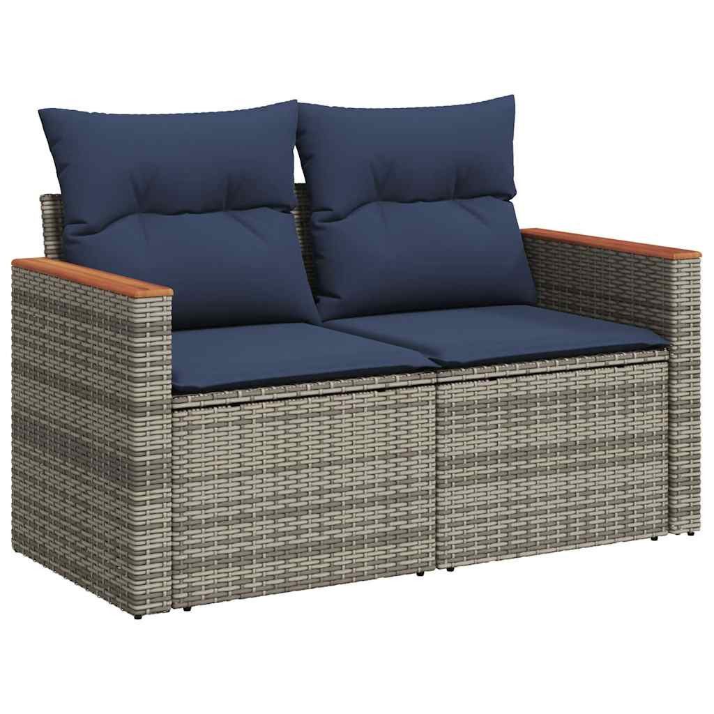 vidaXL Gartenlounge-Set 7-tlg. Garten-Sofagarnitur mit Kissen Grau Poly Rattan, (1-tlg)