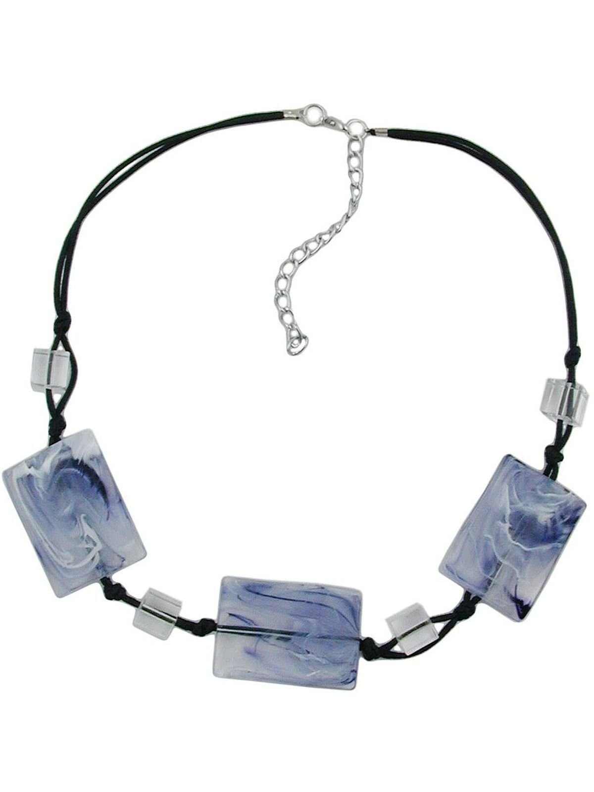 Gallay Perlenkette 3x 35x25mm-Viereck gewellt schwarz-weiß-grau-marmoriert 45cm Kordel (1-tlg)