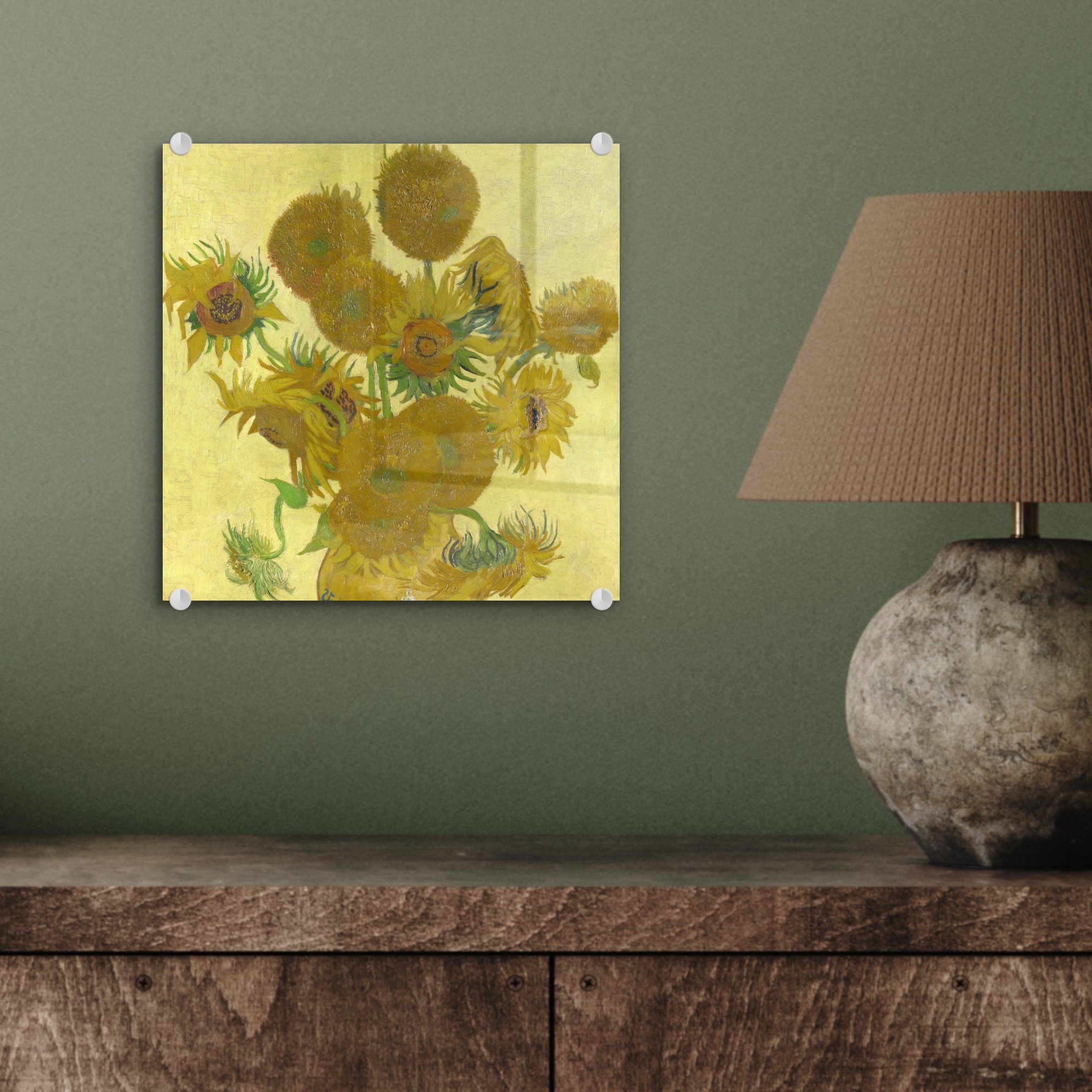 auf auf Gogh, Bilder Acrylglasbild St), Sonnenblumen - Glasbilder (1 - MuchoWow - Glas Wandbild Vincent Wanddekoration Foto von Gemälde Glas van -
